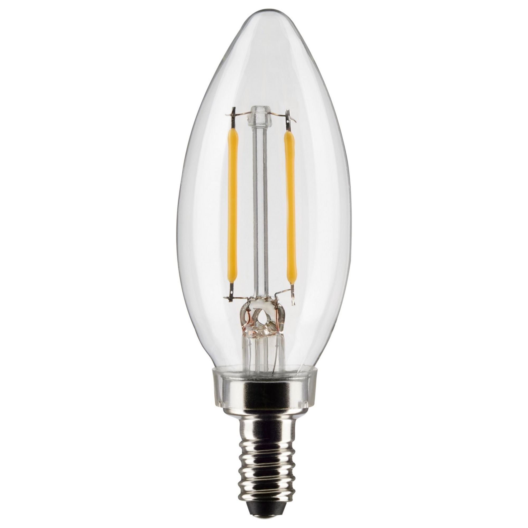 B11 Candle Filament LED Bulb, 3 Watts, 200 Lumens, 2700K, E12 Candelabra Base, Clear, Pack of 2 - Bees Lighting
