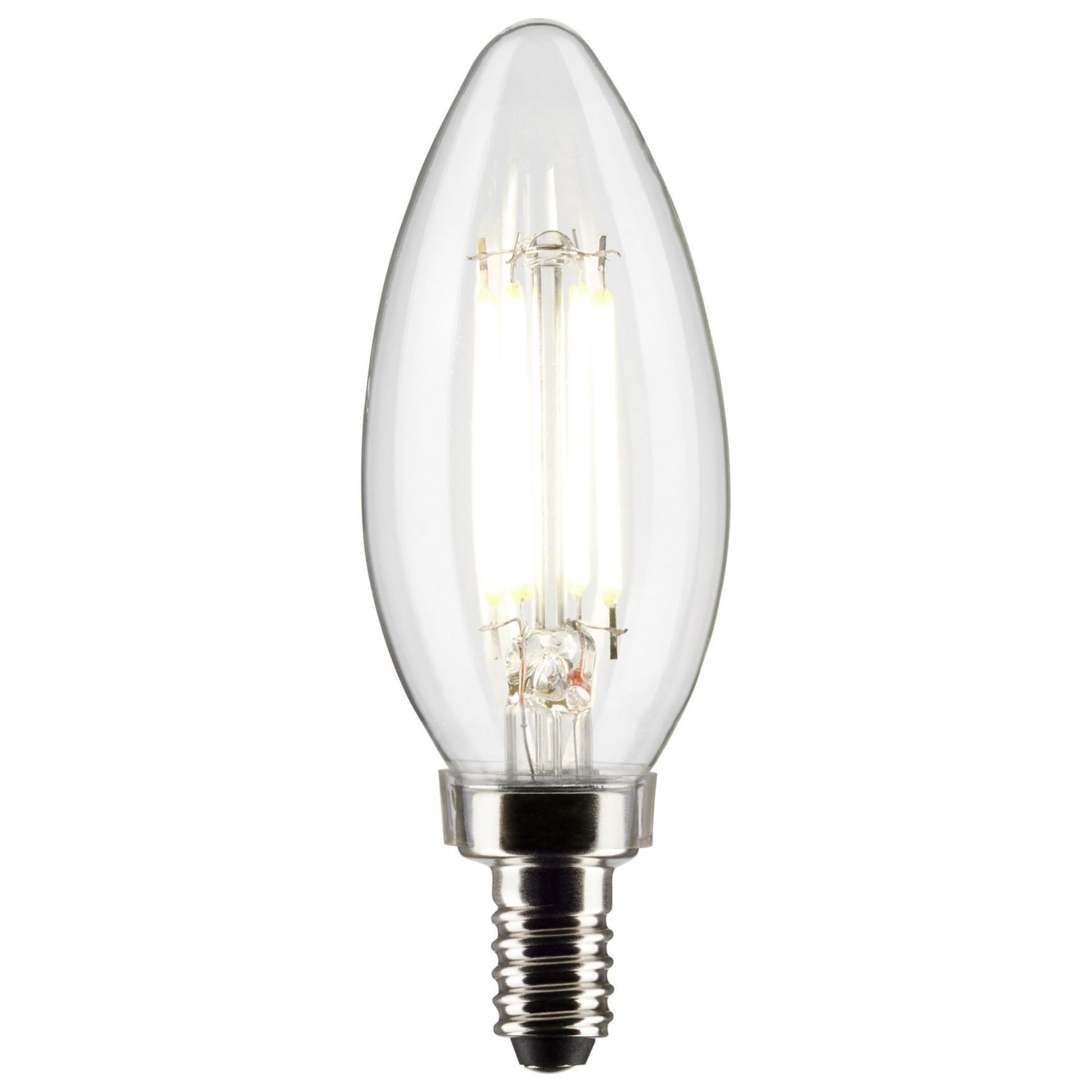 B11 Candle Filament LED Bulb, 6W, 500lm, 2700K, E12 Candelabra Base, Clear Finish, Pack of 2 - Bees Lighting