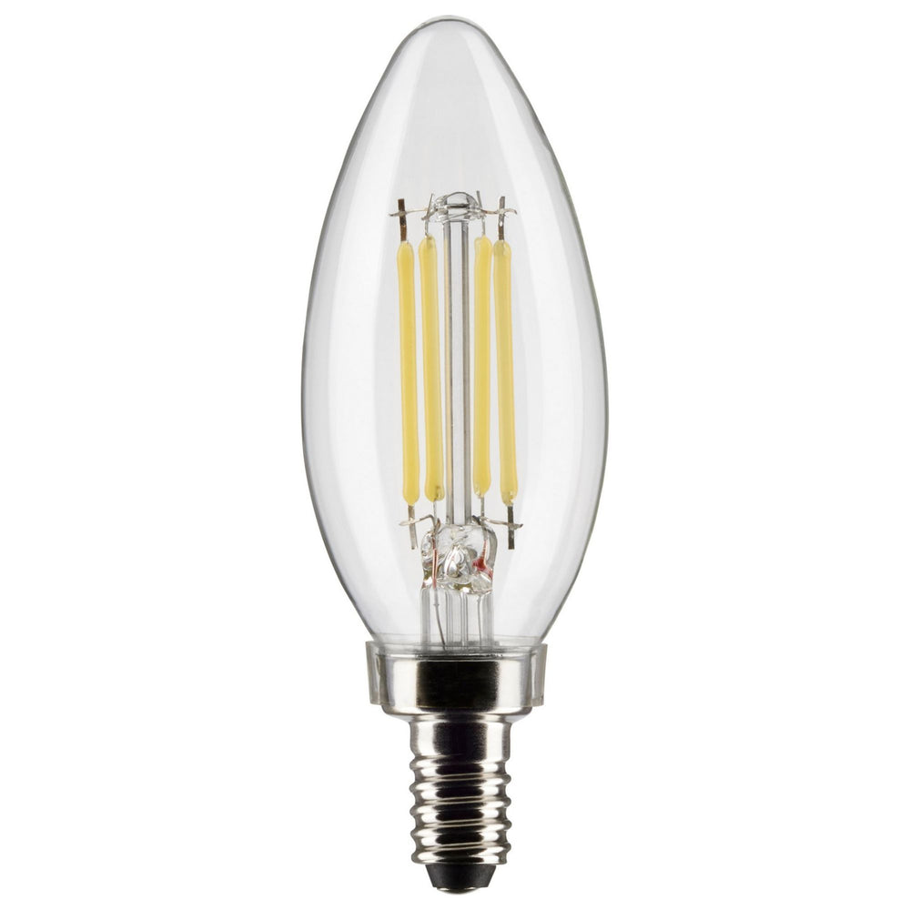 B11 Candle Filament LED Bulb, 6W, 500lm, 2700K, E12 Candelabra Base, Clear Finish, Pack of 2 - Bees Lighting