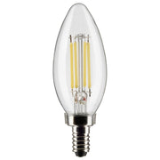 B11 Candle Filament LED Bulb, 6W, 500lm, 2700K, E12 Candelabra Base, Clear Finish, Pack of 2 - Bees Lighting