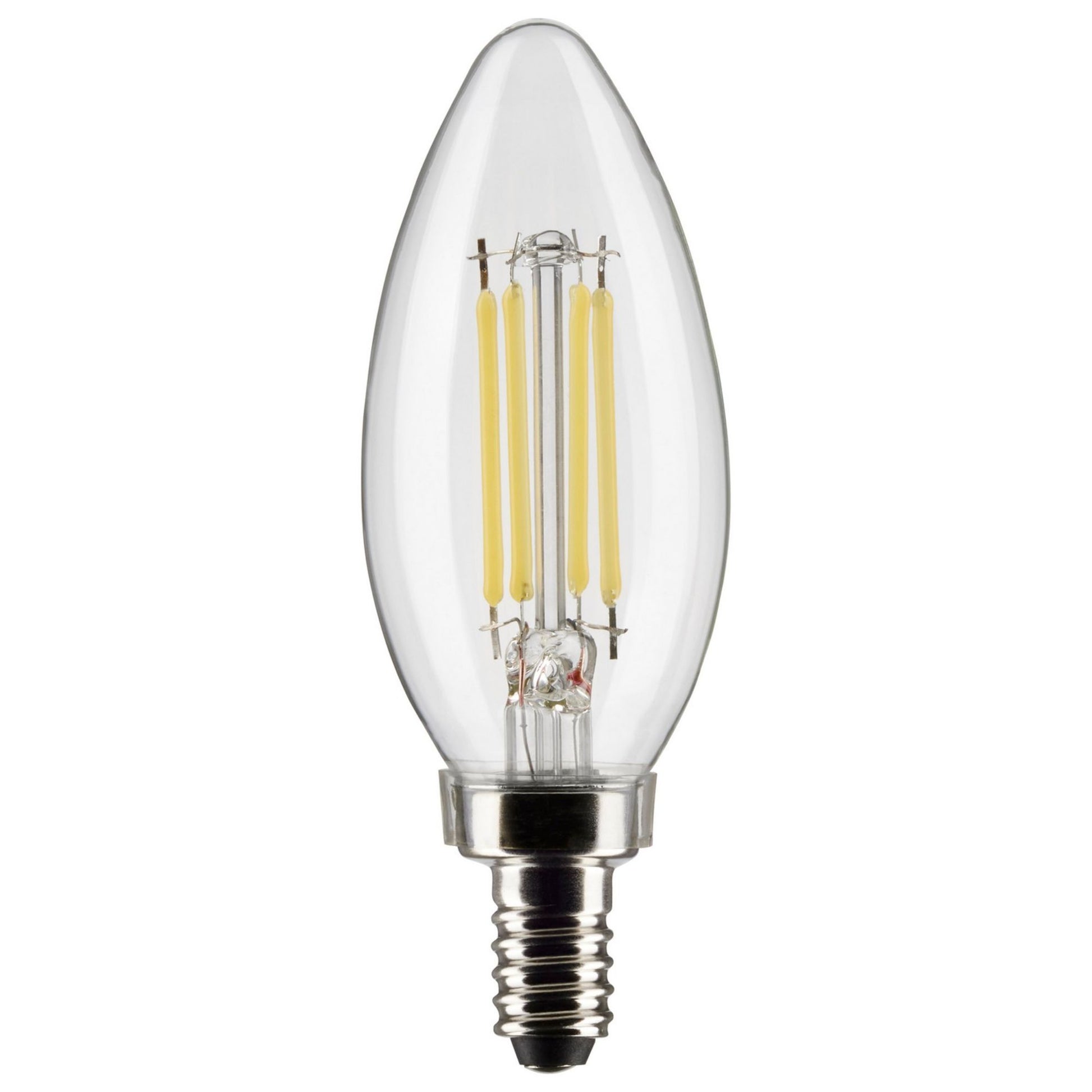 B11 Candle Filament LED Bulb, 6W, 500lm, 2700K, E12 Candelabra Base, Clear Finish, Pack of 2 - Bees Lighting