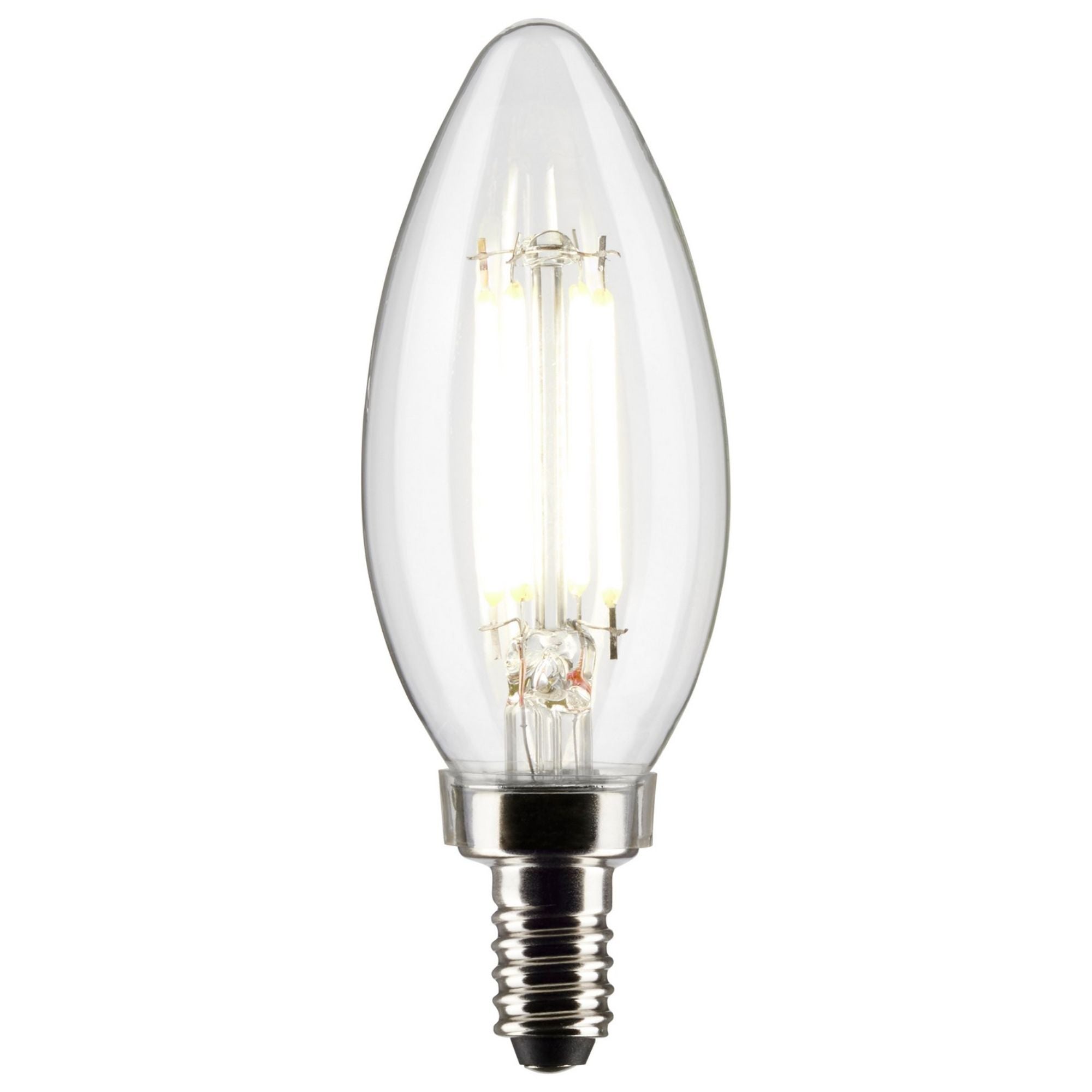 B11 Candle Filament LED Bulb, 6W, 500lm, 3000K, E12 Candelabra Base, Clear Finish, Pack of 2