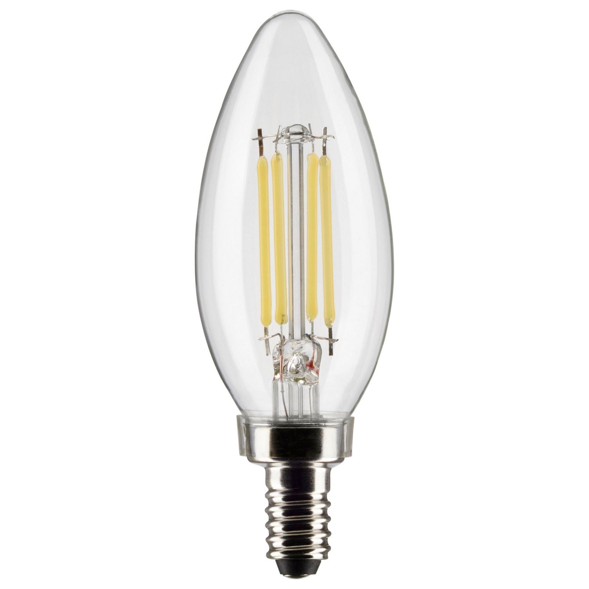 B11 Candle Filament LED Bulb, 6W, 500lm, 3000K, E12 Candelabra Base, Clear Finish, Pack of 2