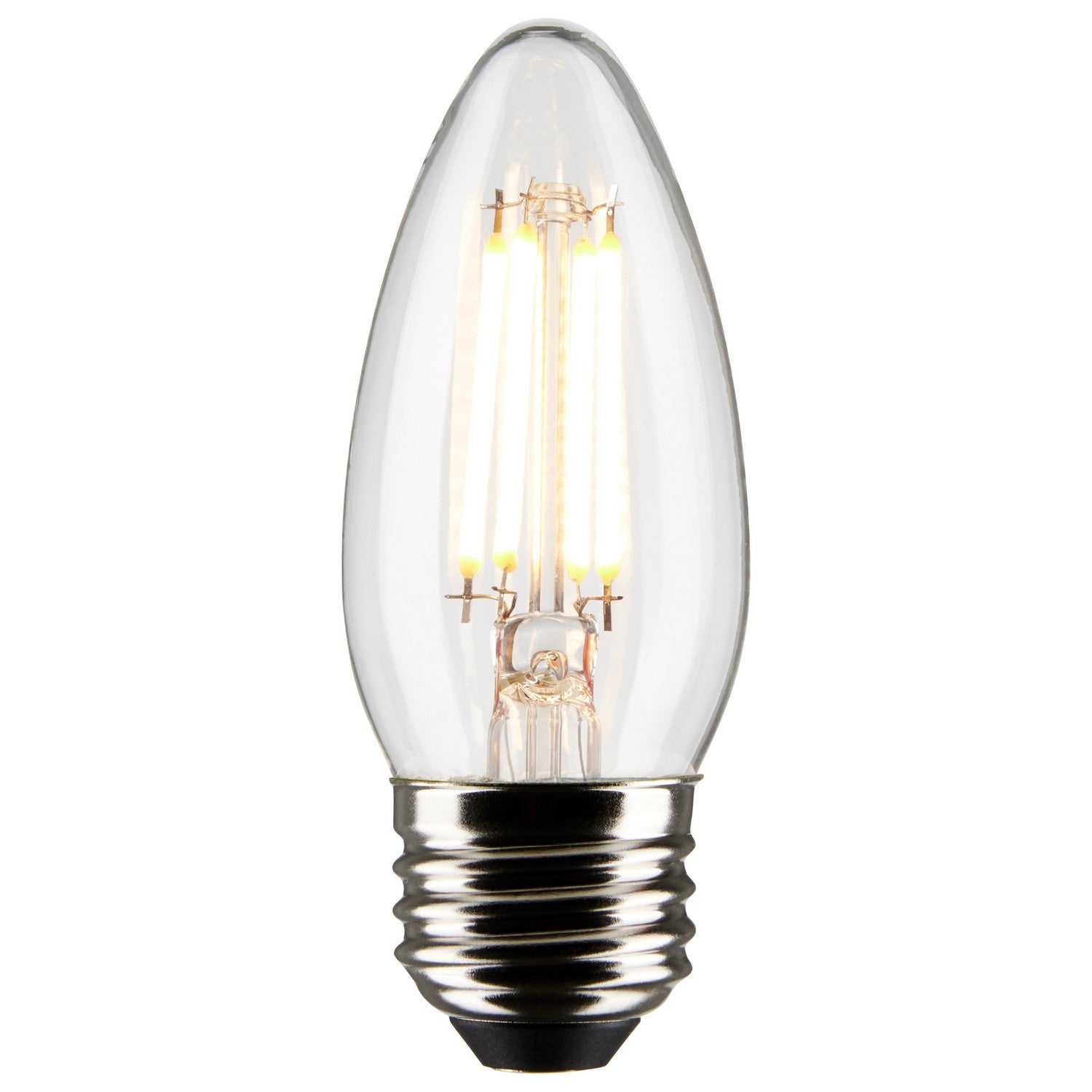 B11 Candle Filament LED Bulb, 4 Watts, 350 Lumens, 2700K, E26 Medium Base, Clear, Pack of 2 - Bees Lighting
