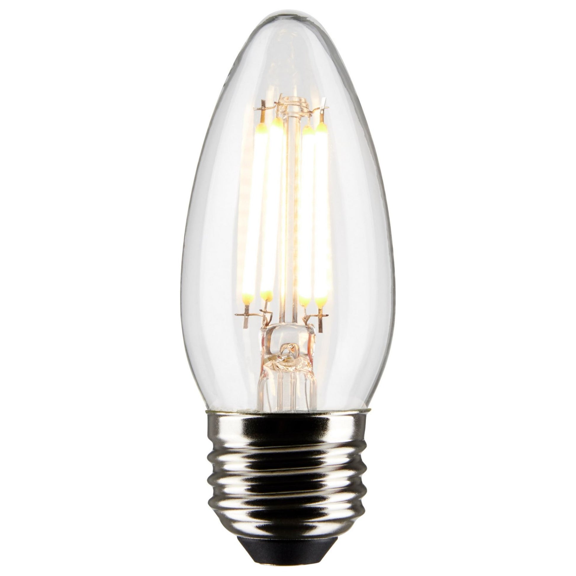 B11 Candle Filament LED Bulb, 4 Watts, 350 Lumens, 2700K, E26 Medium Base, Clear, Pack of 2 - Bees Lighting