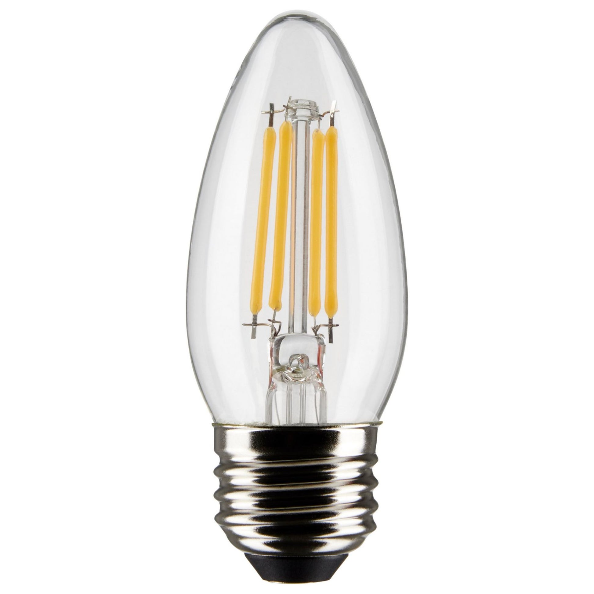 B11 Candle Filament LED Bulb, 4 Watts, 350 Lumens, 2700K, E26 Medium Base, Clear, Pack of 2 - Bees Lighting
