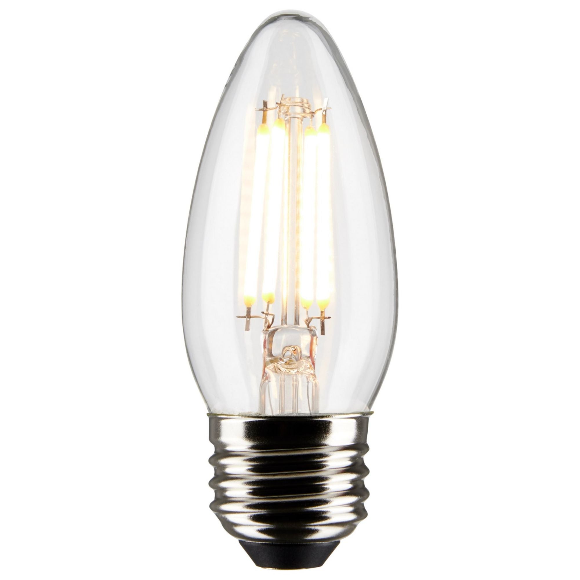 B11 Candle Filament LED Bulb, 6 Watts, 500 Lumens, 2700K, E26 Medium Base, Clear, Pack of 2 - Bees Lighting