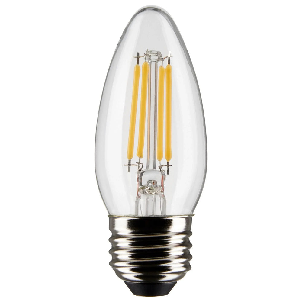 B11 Candle Filament LED Bulb, 6 Watts, 500 Lumens, 2700K, E26 Medium Base, Clear, Pack of 2 - Bees Lighting