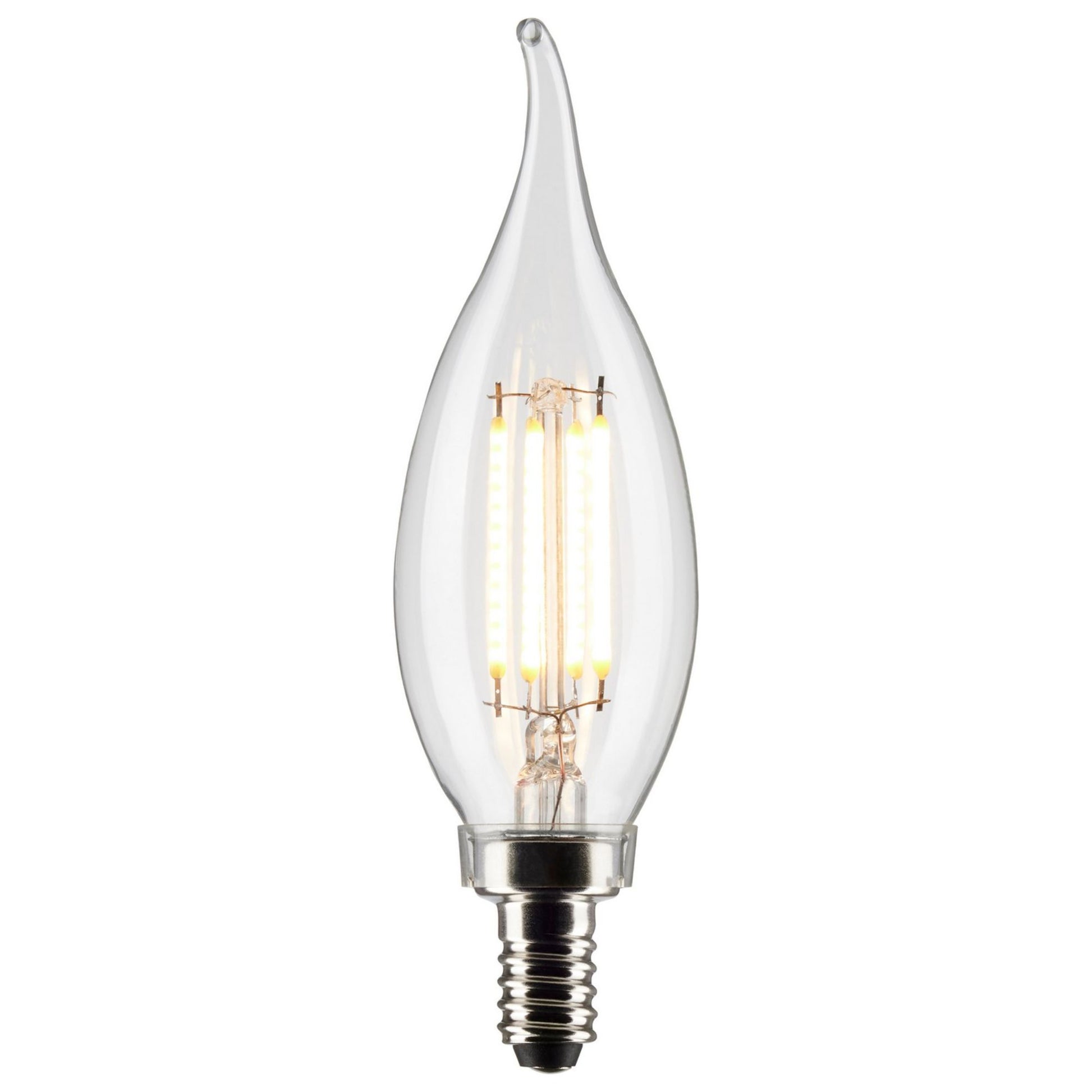 CA10 Filament LED Bulb, 3 Watts, 200 Lumens, 2700K, E12 Candelabra Base, Clear, Pack of 2 - Bees Lighting