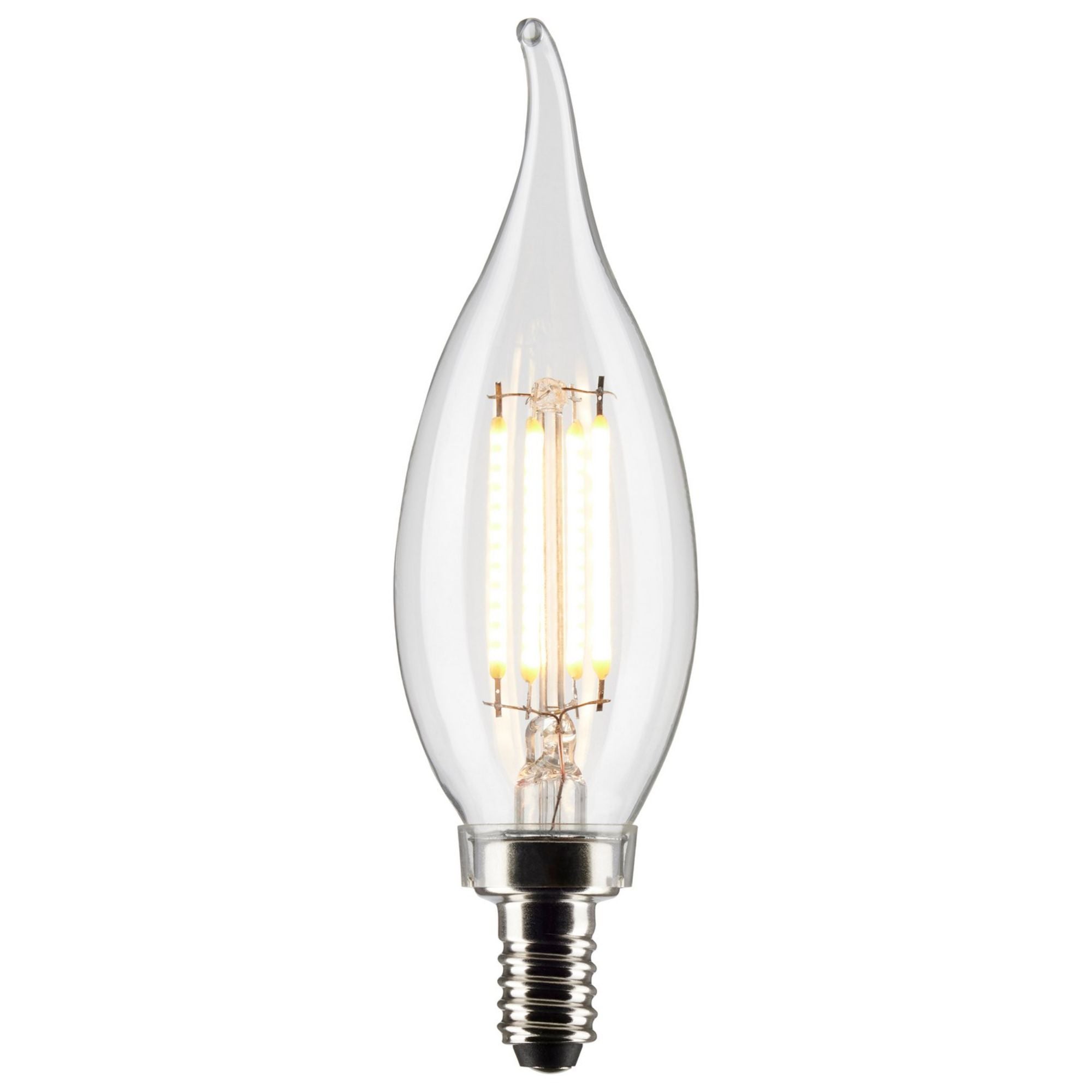 CA10 Filament LED Bulb, 3 Watts, 200 Lumens, 2700K, E12 Candelabra Base, Clear, Pack of 2 - Bees Lighting