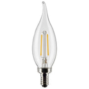 CA10 Filament LED Bulb, 3 Watts, 200 Lumens, 2700K, E12 Candelabra Base, Clear, Pack of 2 - Bees Lighting