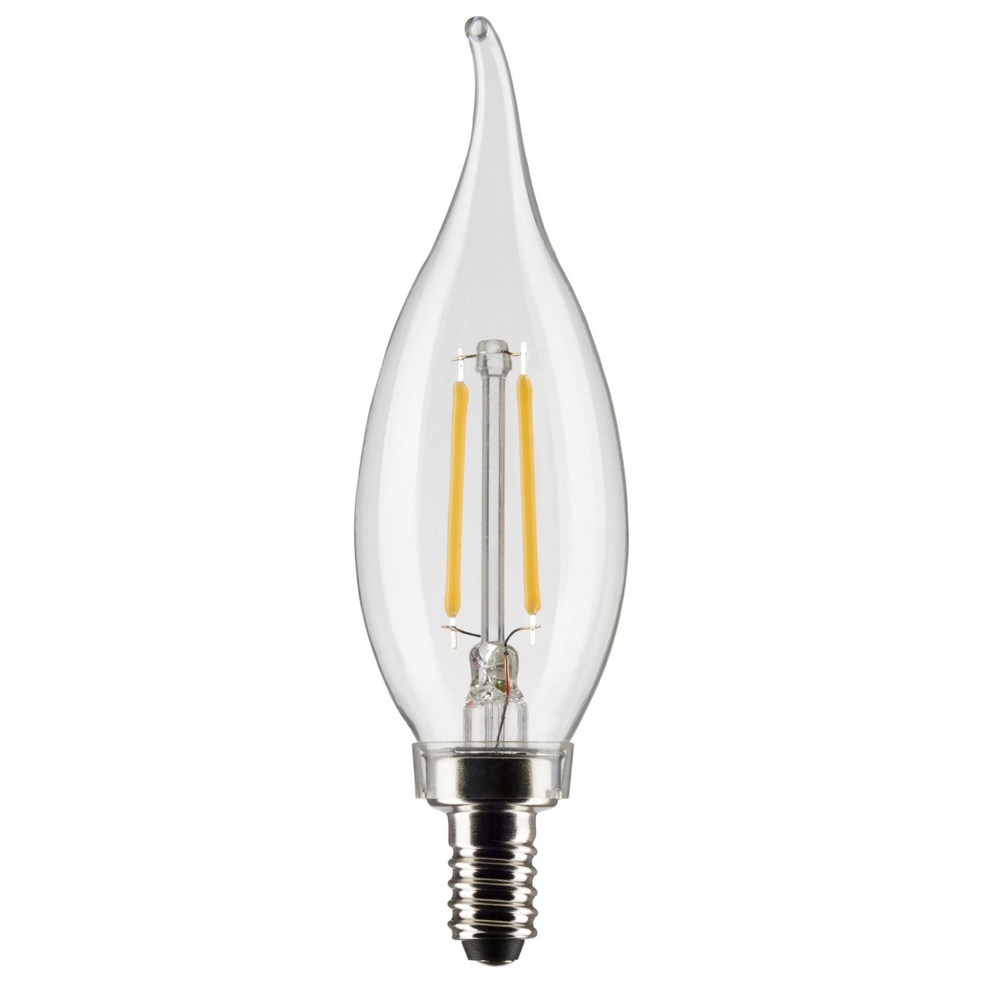 CA10 Filament LED Bulb, 3 Watts, 200 Lumens, 2700K, E12 Candelabra Base, Clear, Pack of 2 - Bees Lighting