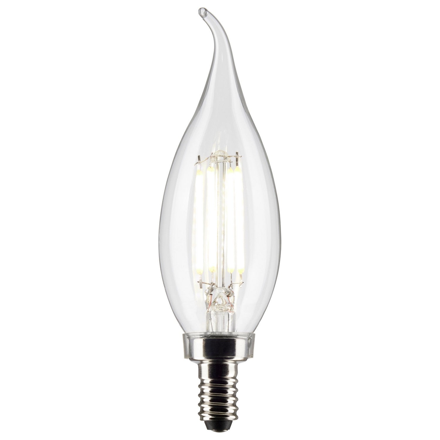 CA10 Filament LED Bulb, 4W, 350lm, 2700K, 40W Equal, E12 Candelabra Base, Clear, Pack of 2 - Bees Lighting