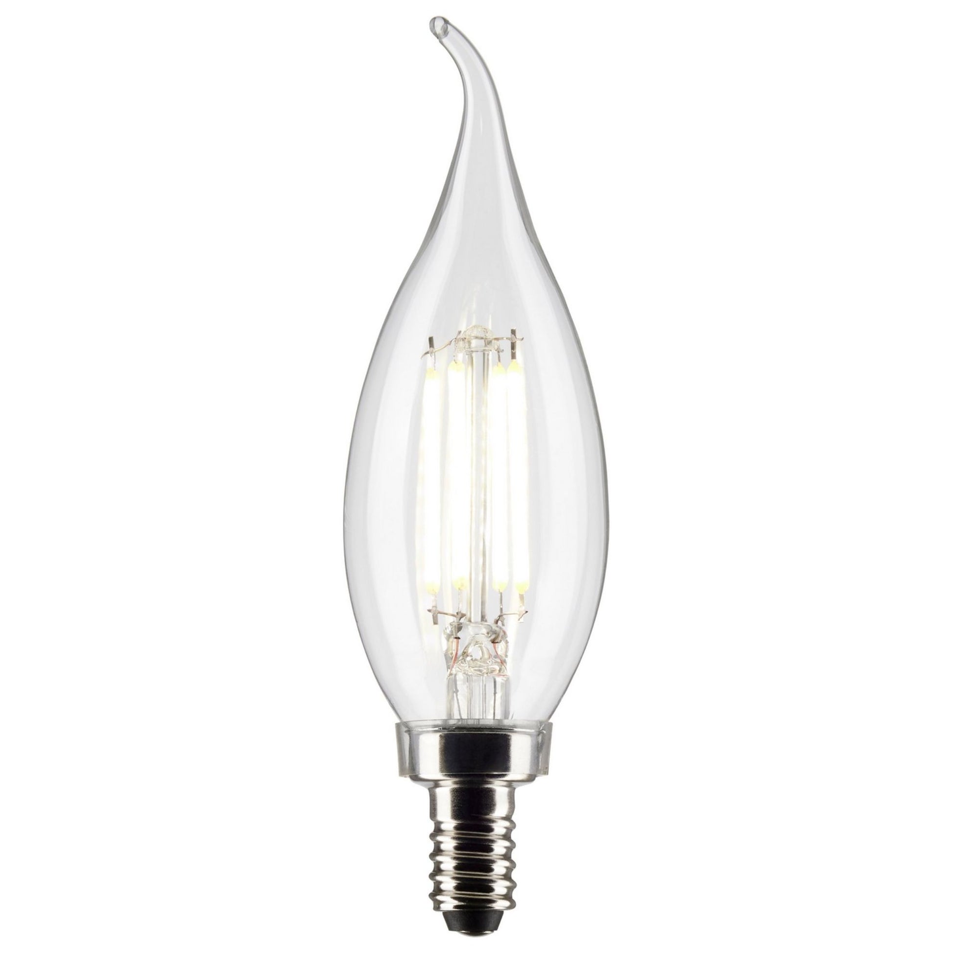 CA10 Filament LED Bulb, 6W, 500lm, 2700K, 60W Equal, E12 Candelabra Base, Clear, Pack of 2 - Bees Lighting