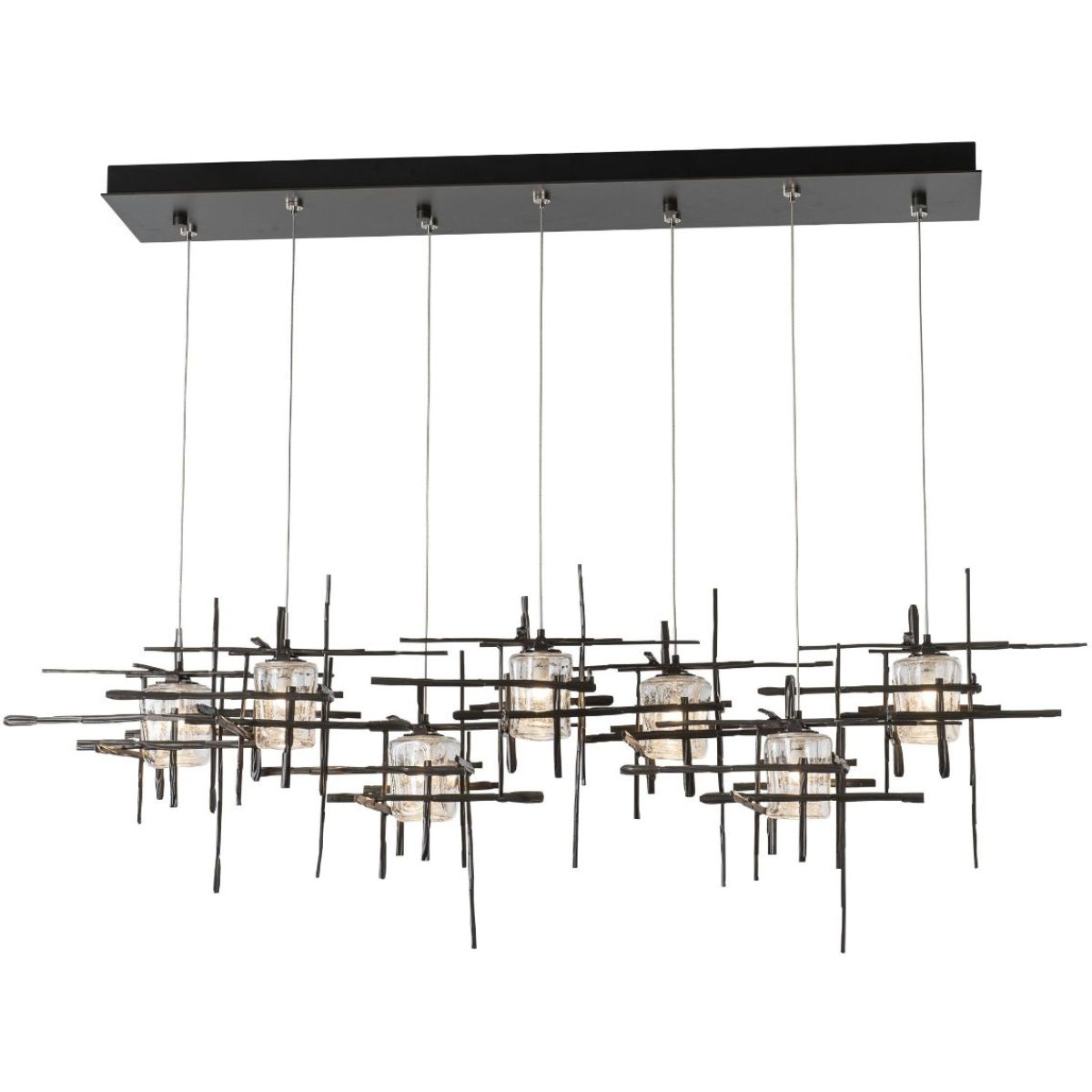 Tura 54 in. 7 Lights Linear Pendant Light with Standard Height Seeded Glass