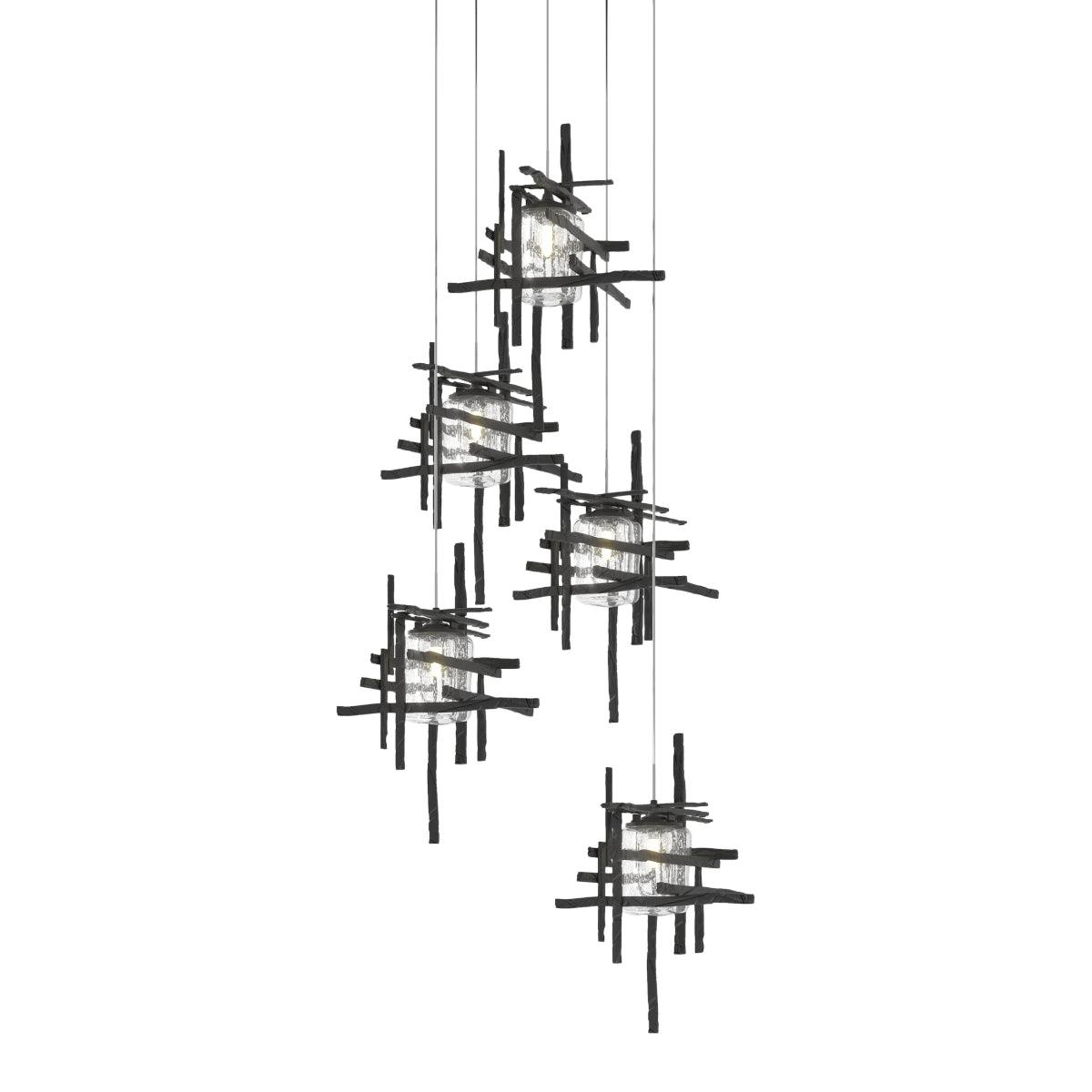 Tura 5 lights Pendant Light with Long Height Seeded Glass - Bees Lighting