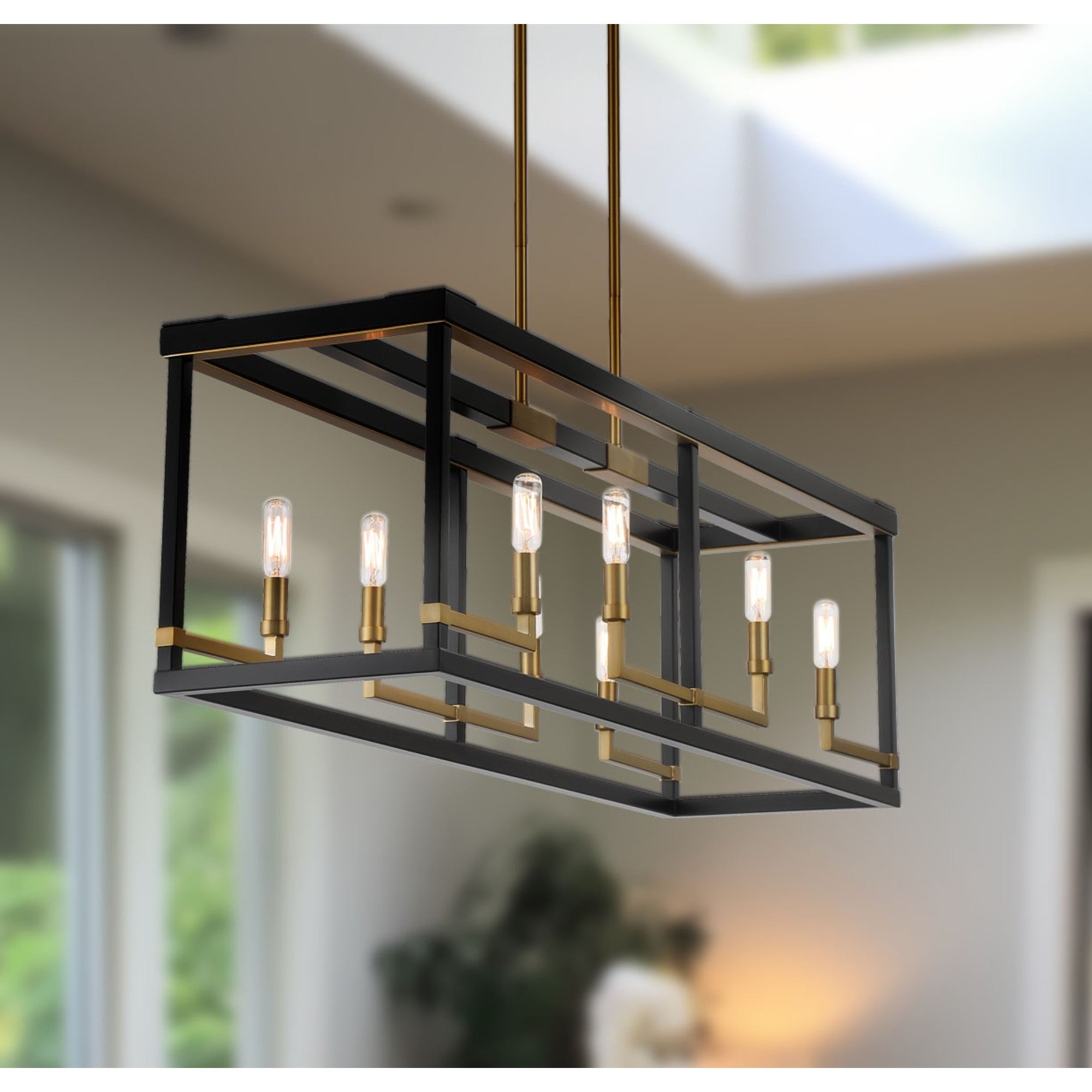Union Estates 40" 8-Light Island Light, Coal & Soft Brass Finish - Bees Lighting