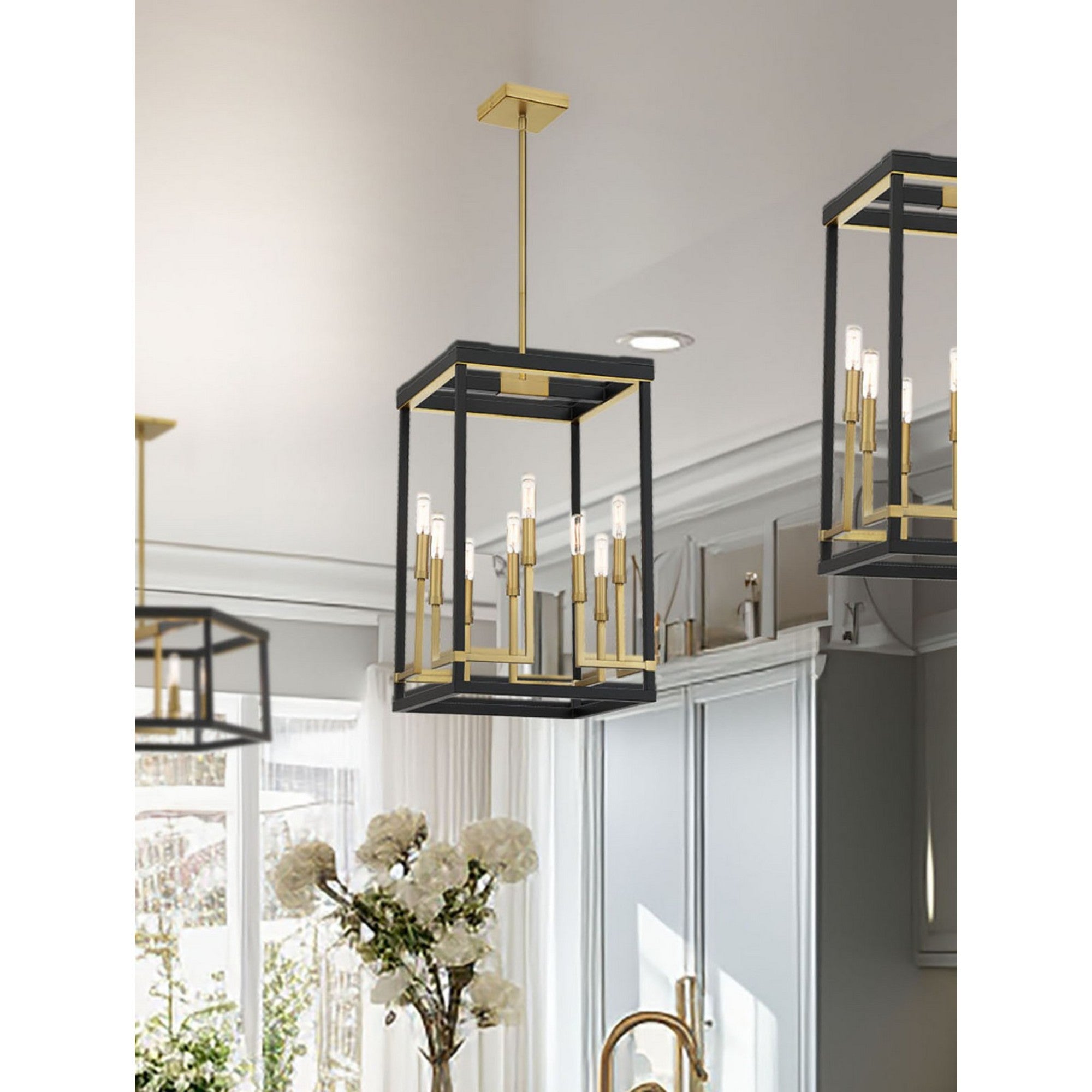 Union Estates 23" 8-Light Pendant, Coal & Soft Brass Finish - Bees Lighting