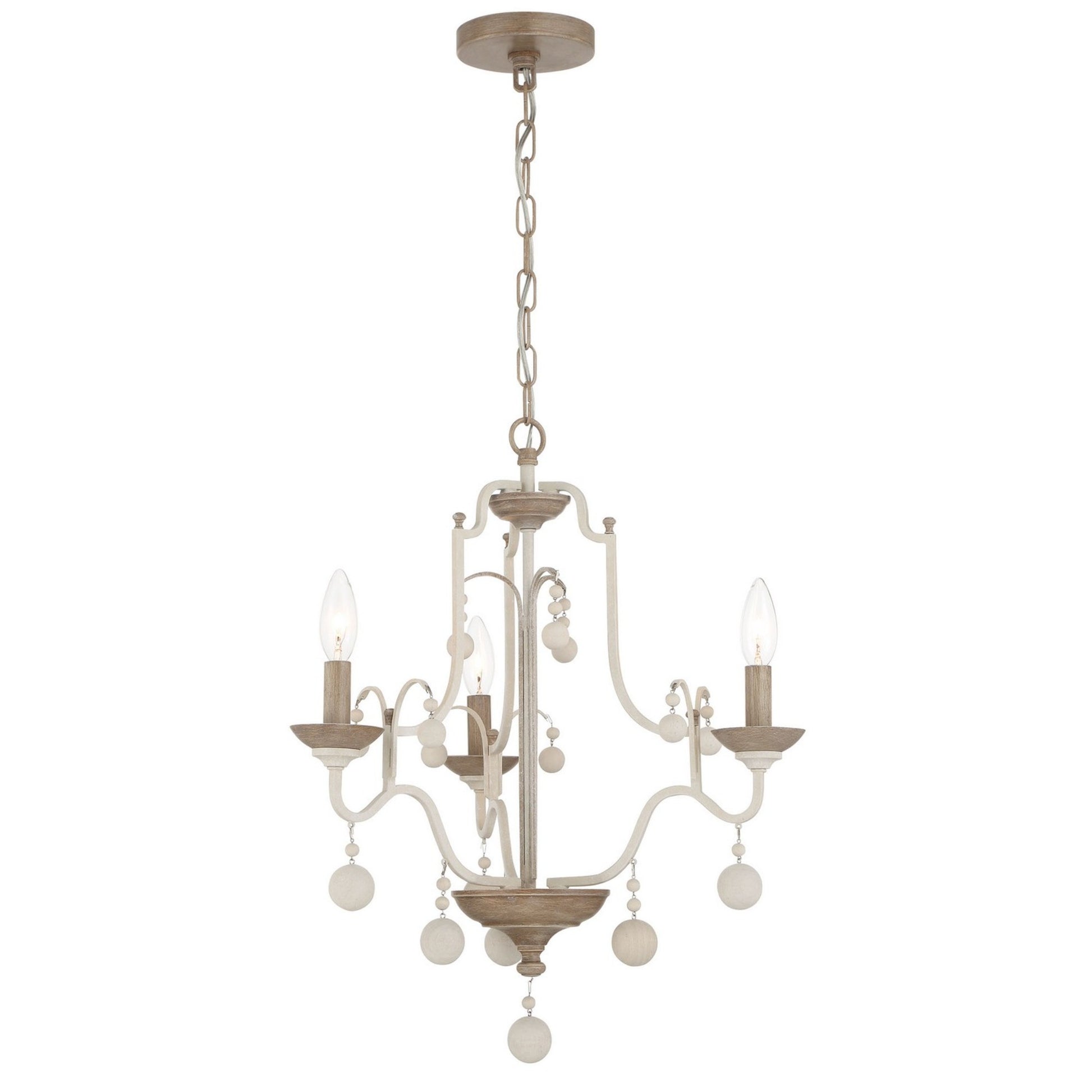 Colonial Charm 21" 3-Light Chandelier, White Wash & Sun Dried Clay Finish - Bees Lighting