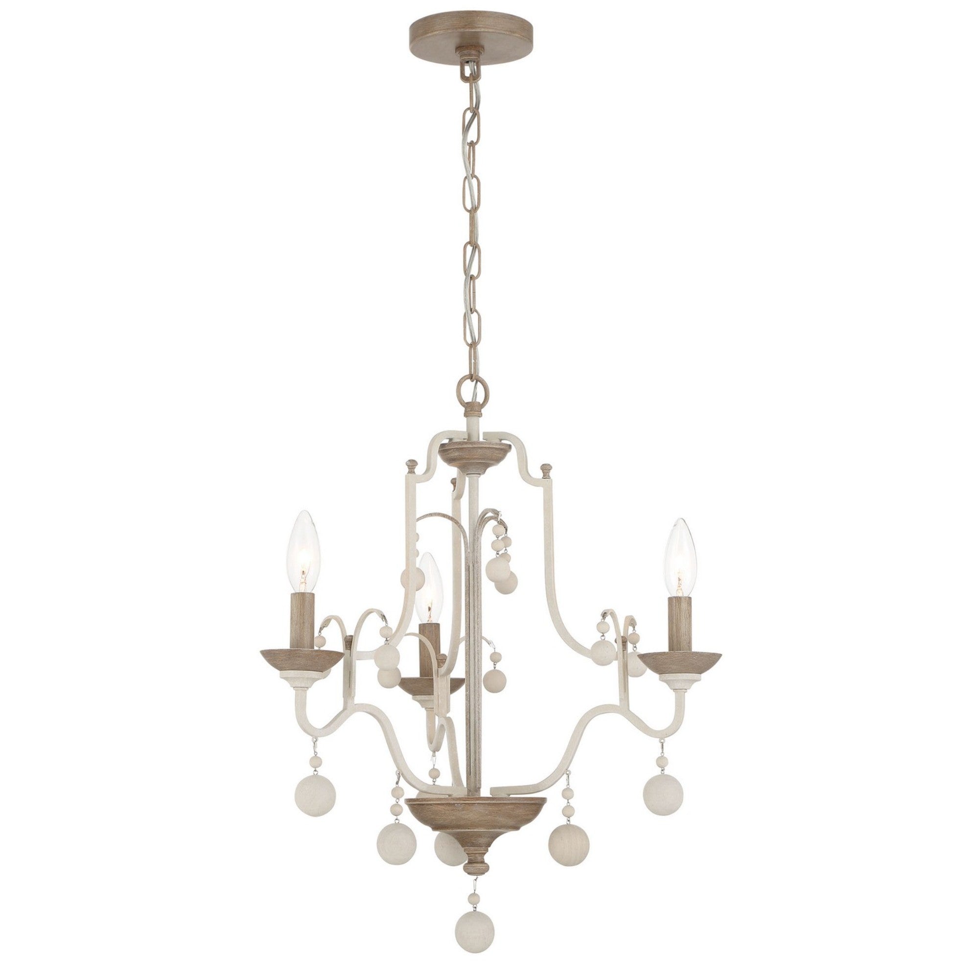 Colonial Charm 21" 3-Light Chandelier, White Wash & Sun Dried Clay Finish - Bees Lighting