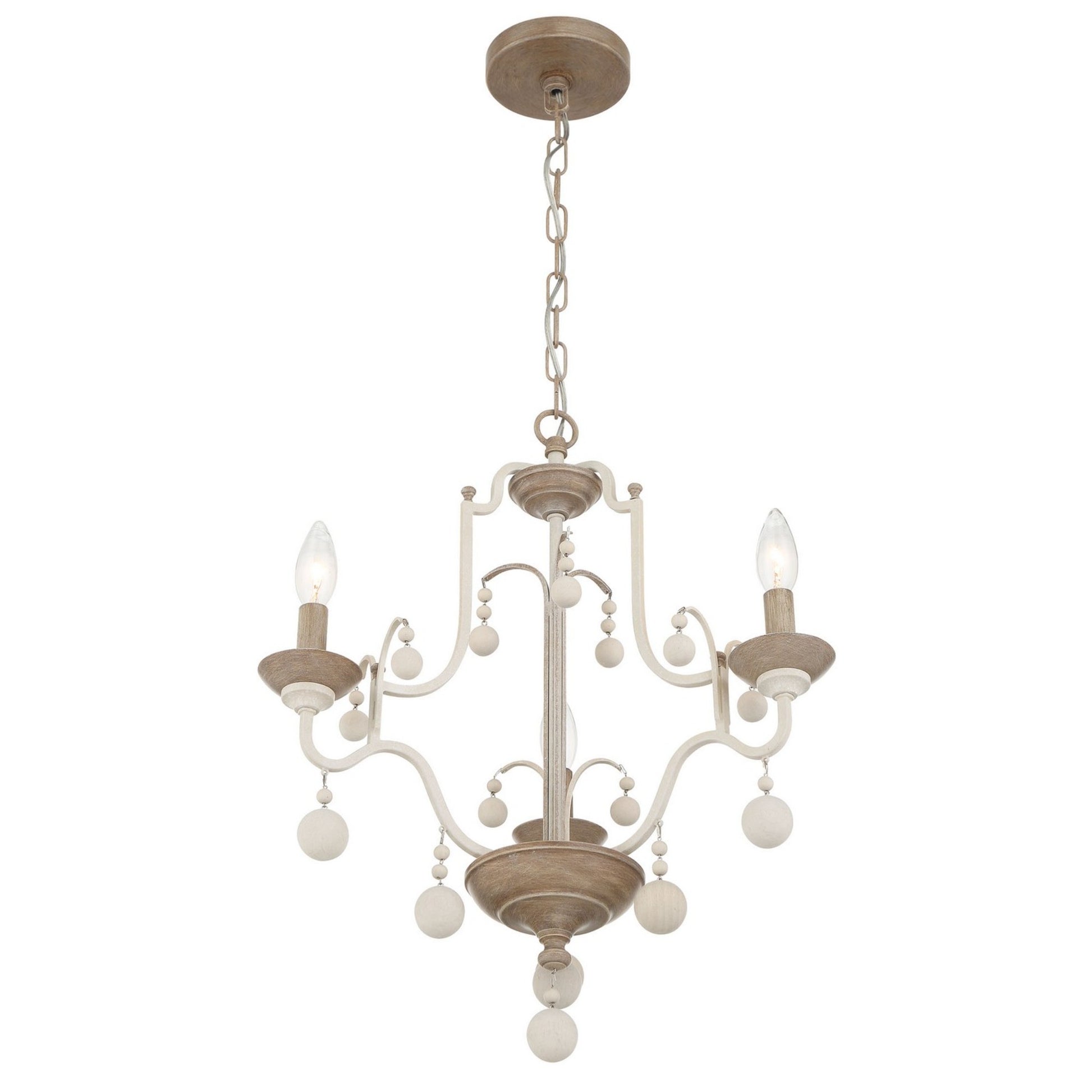 Colonial Charm 21" 3-Light Chandelier, White Wash & Sun Dried Clay Finish - Bees Lighting