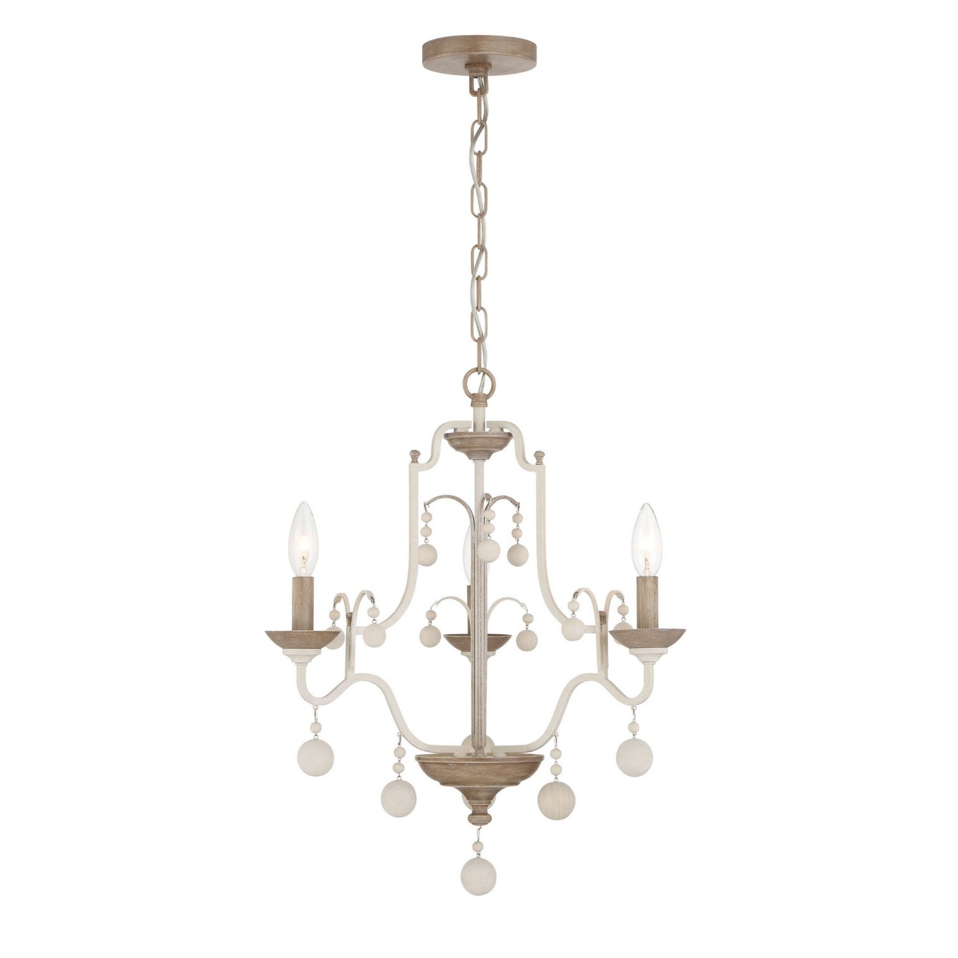 Colonial Charm 21" 3-Light Chandelier, White Wash & Sun Dried Clay Finish - Bees Lighting