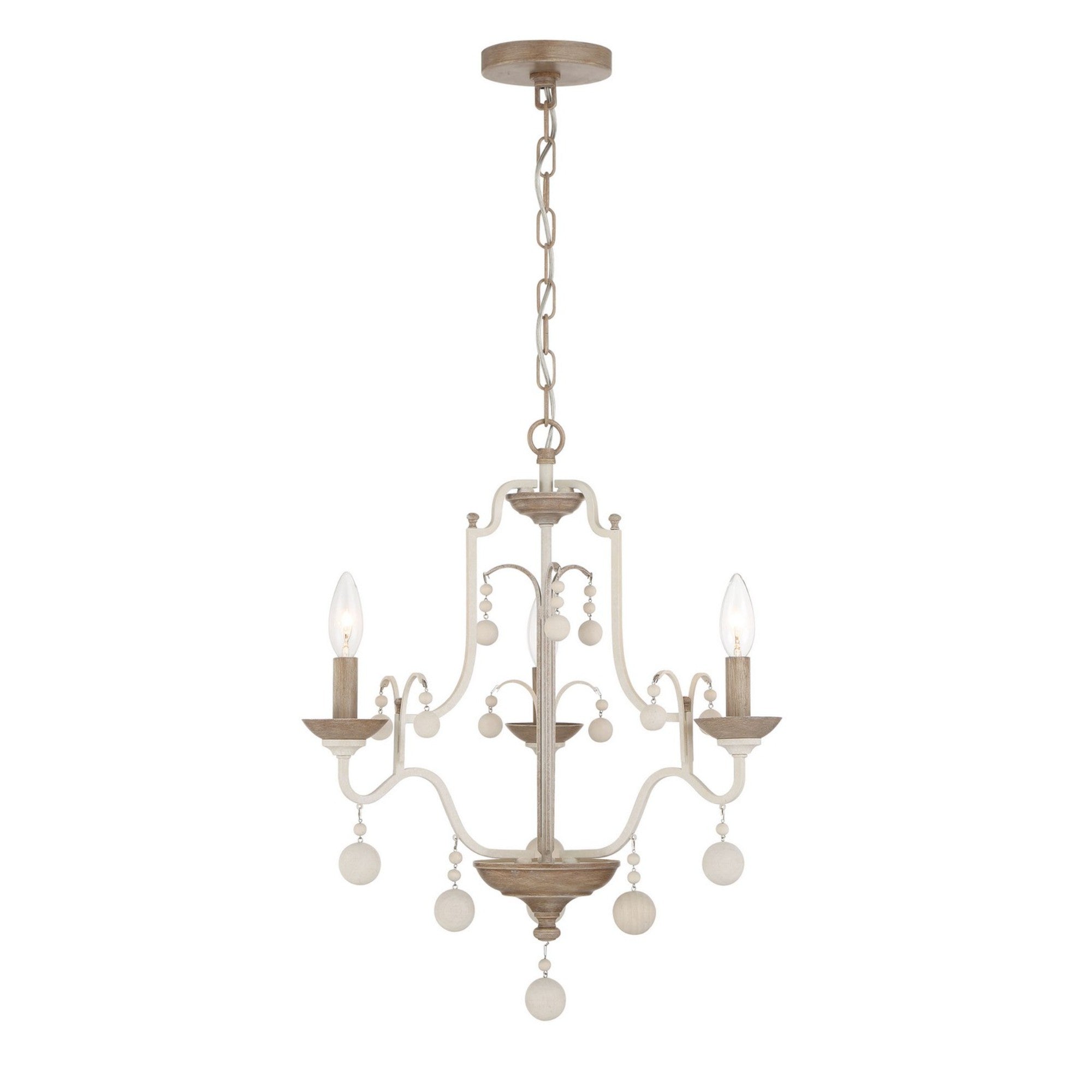 Colonial Charm 21" 3-Light Chandelier, White Wash & Sun Dried Clay Finish - Bees Lighting