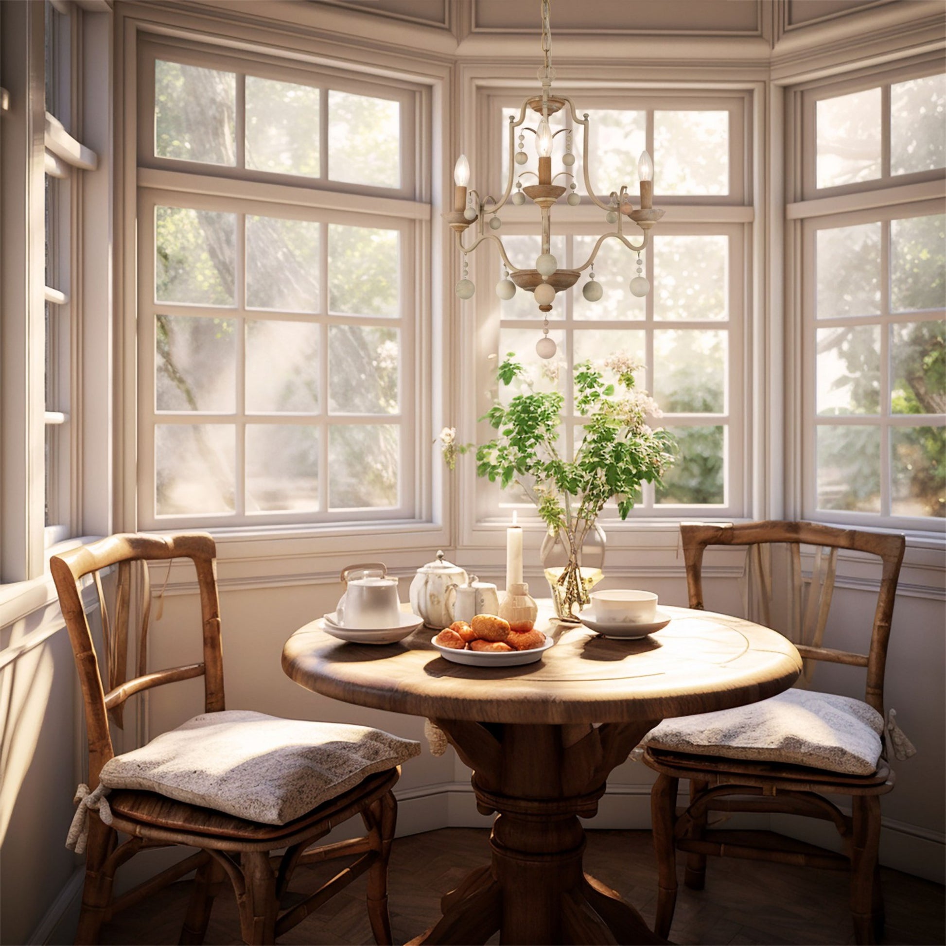 Colonial Charm 21" 3-Light Chandelier, White Wash & Sun Dried Clay Finish - Bees Lighting