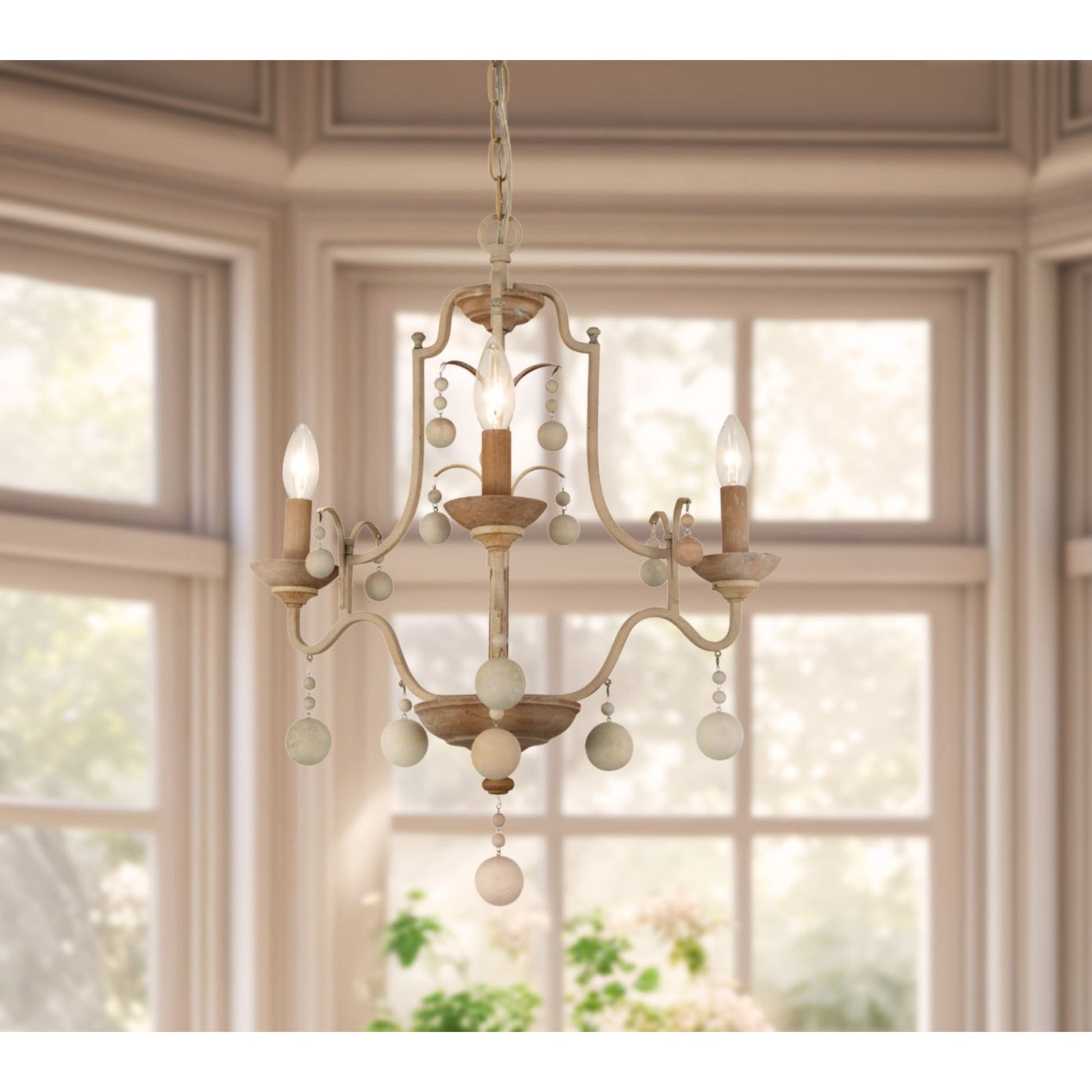Colonial Charm 21" 3-Light Chandelier, White Wash & Sun Dried Clay Finish - Bees Lighting