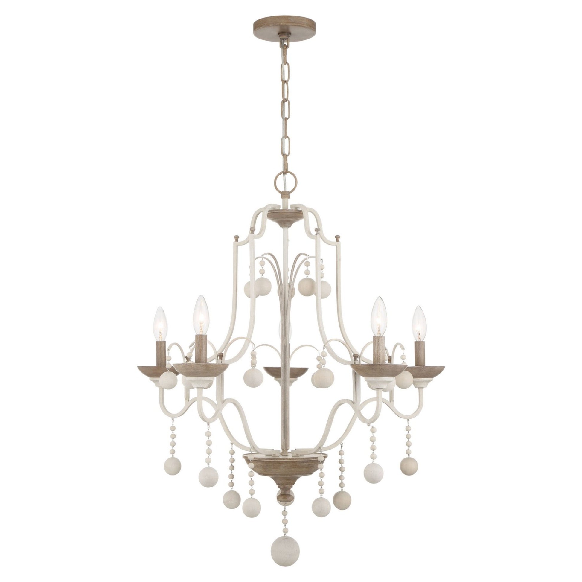Colonial Charm 32" 5-Light Chandelier, White Wash & Sun Dried Clay Finish - Bees Lighting
