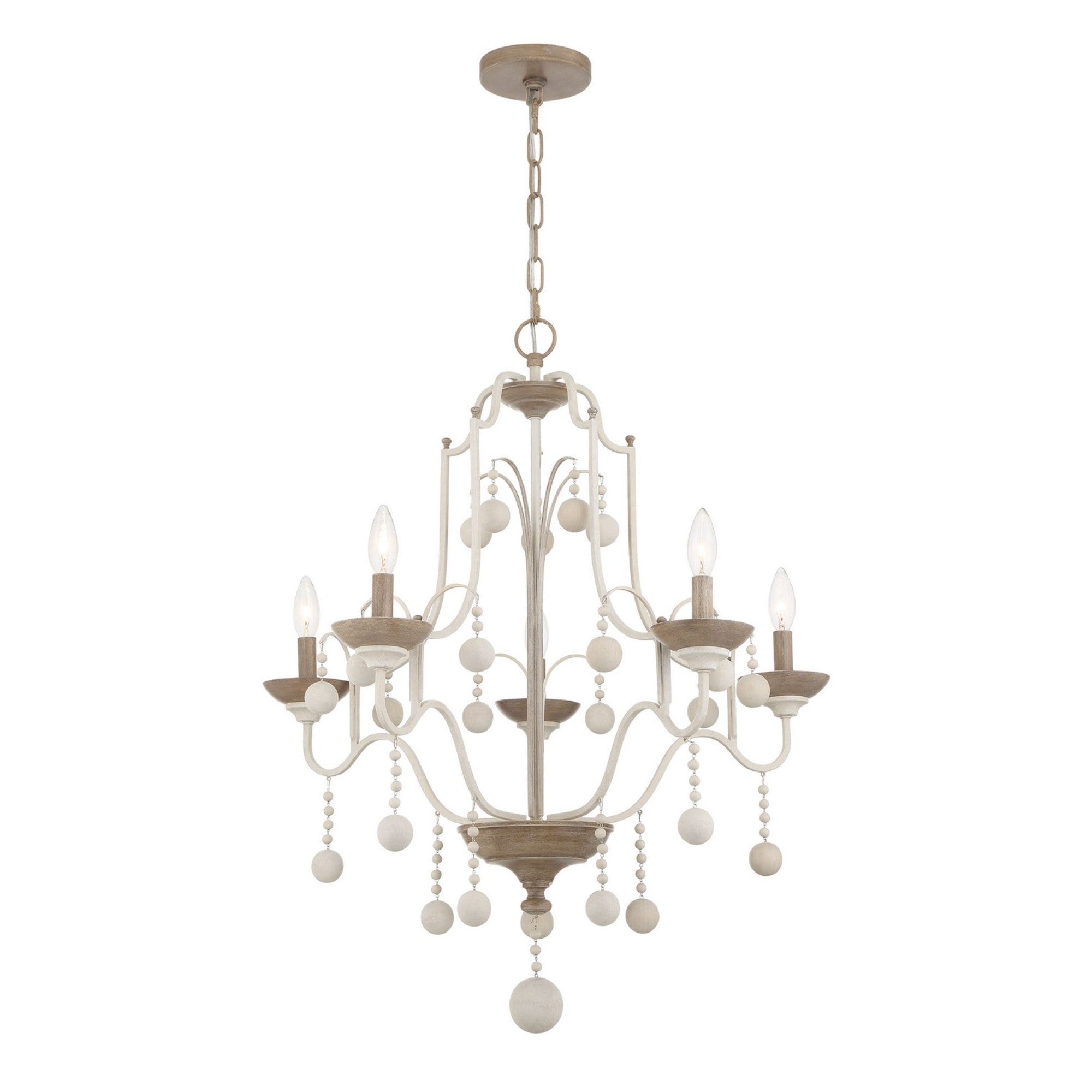 Colonial Charm 32" 5-Light Chandelier, White Wash & Sun Dried Clay Finish - Bees Lighting