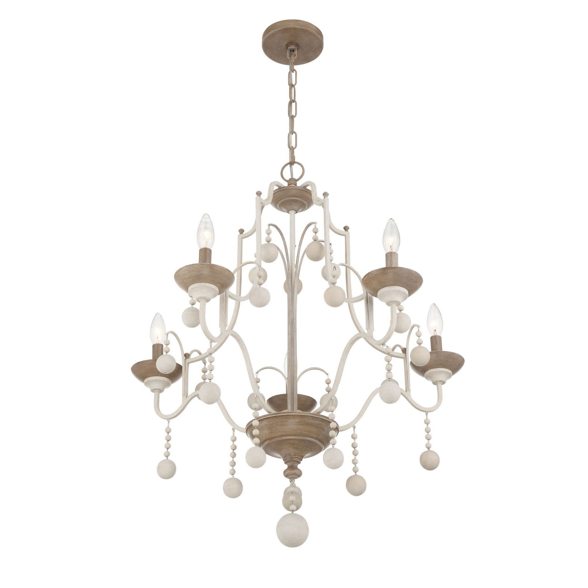 Colonial Charm 32" 5-Light Chandelier, White Wash & Sun Dried Clay Finish - Bees Lighting