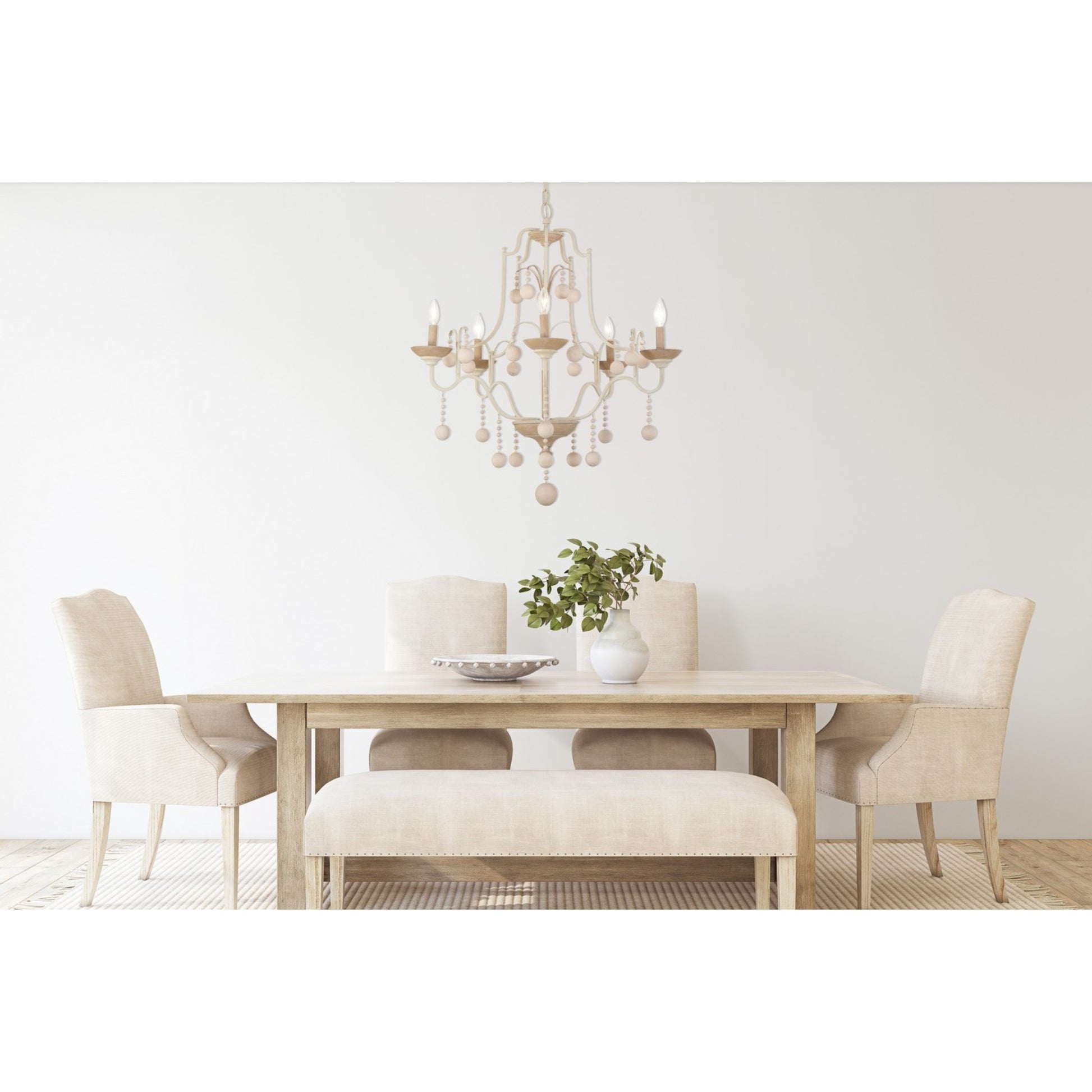 Colonial Charm 32" 5-Light Chandelier, White Wash & Sun Dried Clay Finish - Bees Lighting