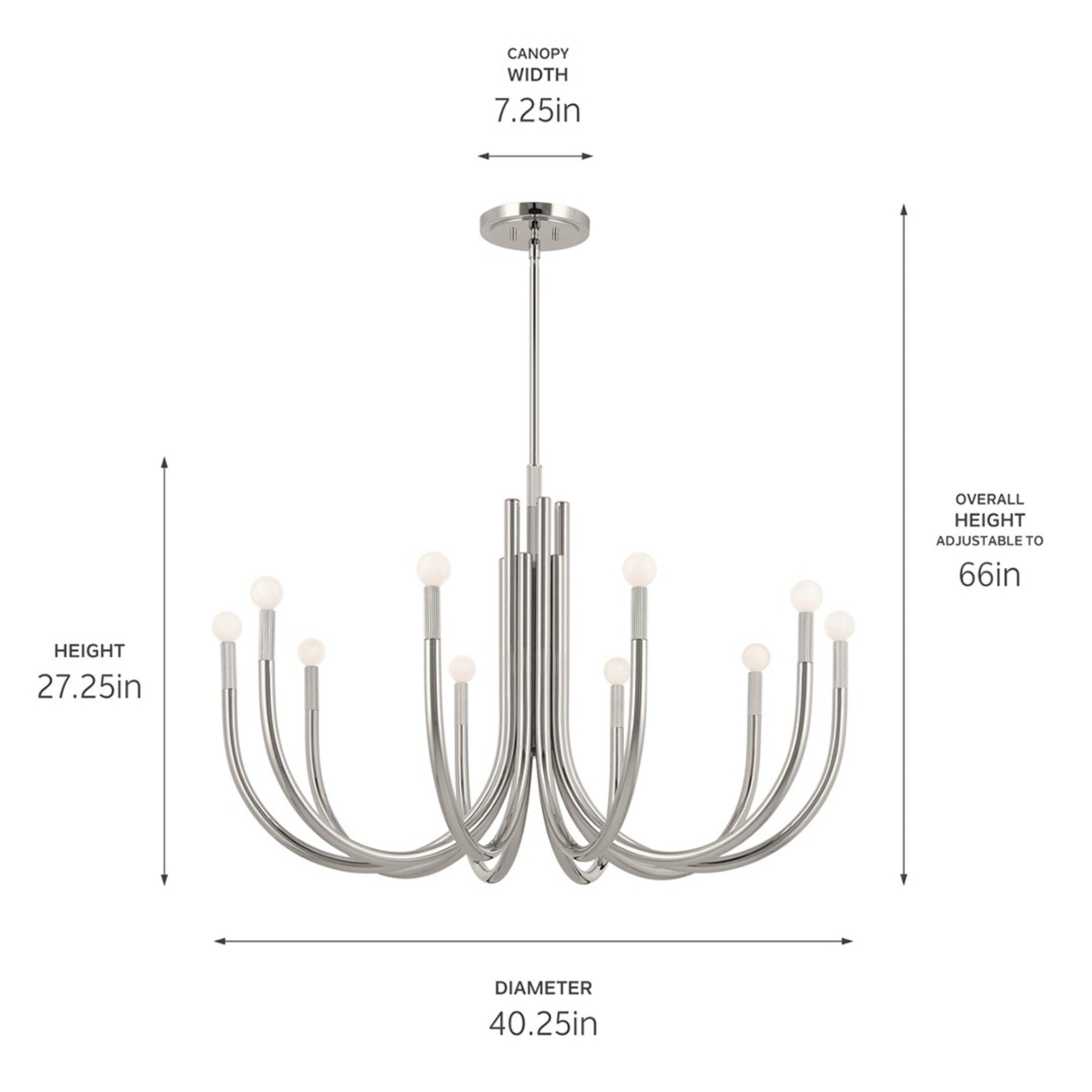 Odensa 40" 10-Light Chandelier, Polished Nickel Finish - Bees Lighting