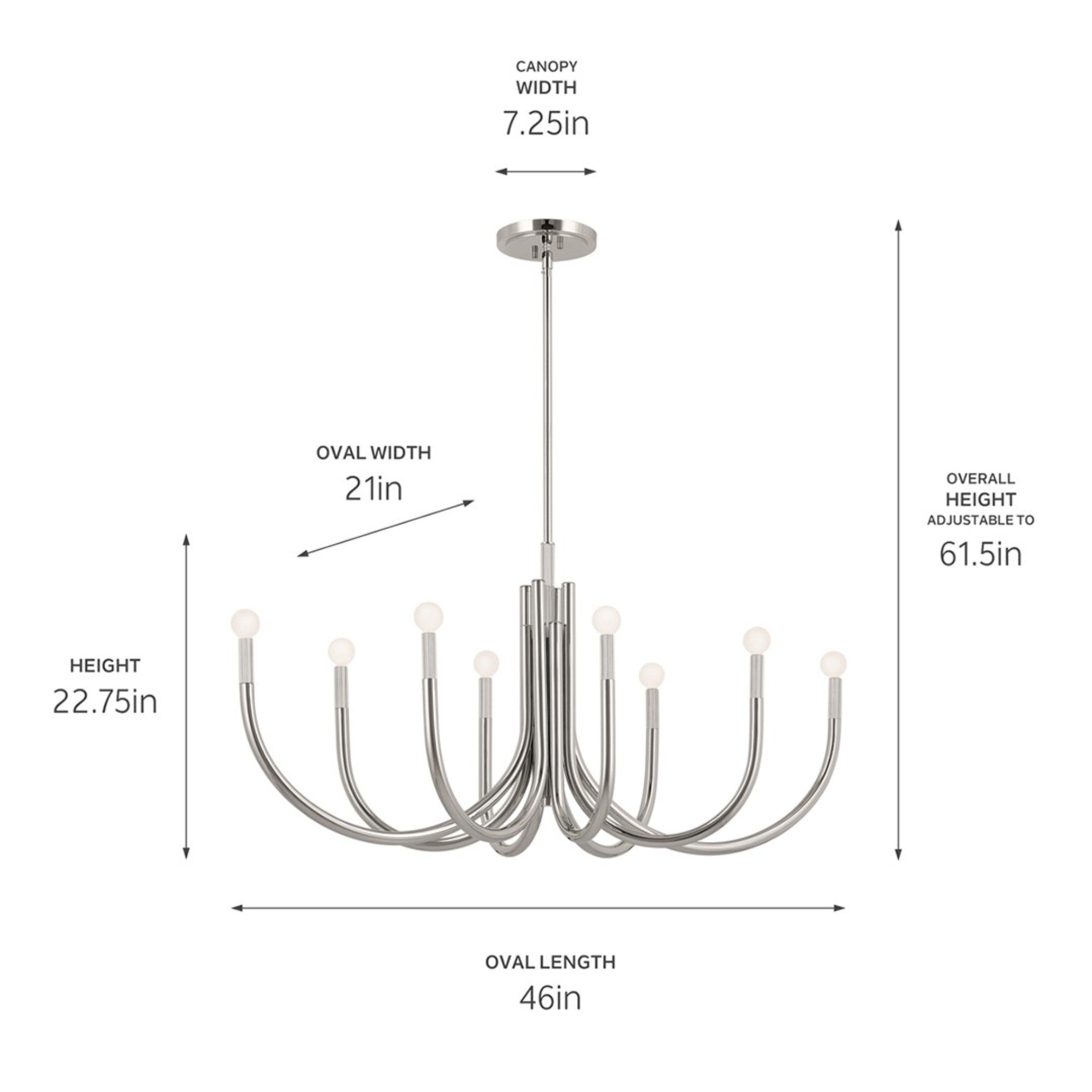 Odensa 46" 8-Light Chandelier, Polished Nickel Finish - Bees Lighting