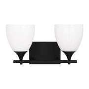 Toffino 16" 2-Light Bathroom Vanity, Midnight Black Finish with Milk Glass - Bees Lighting