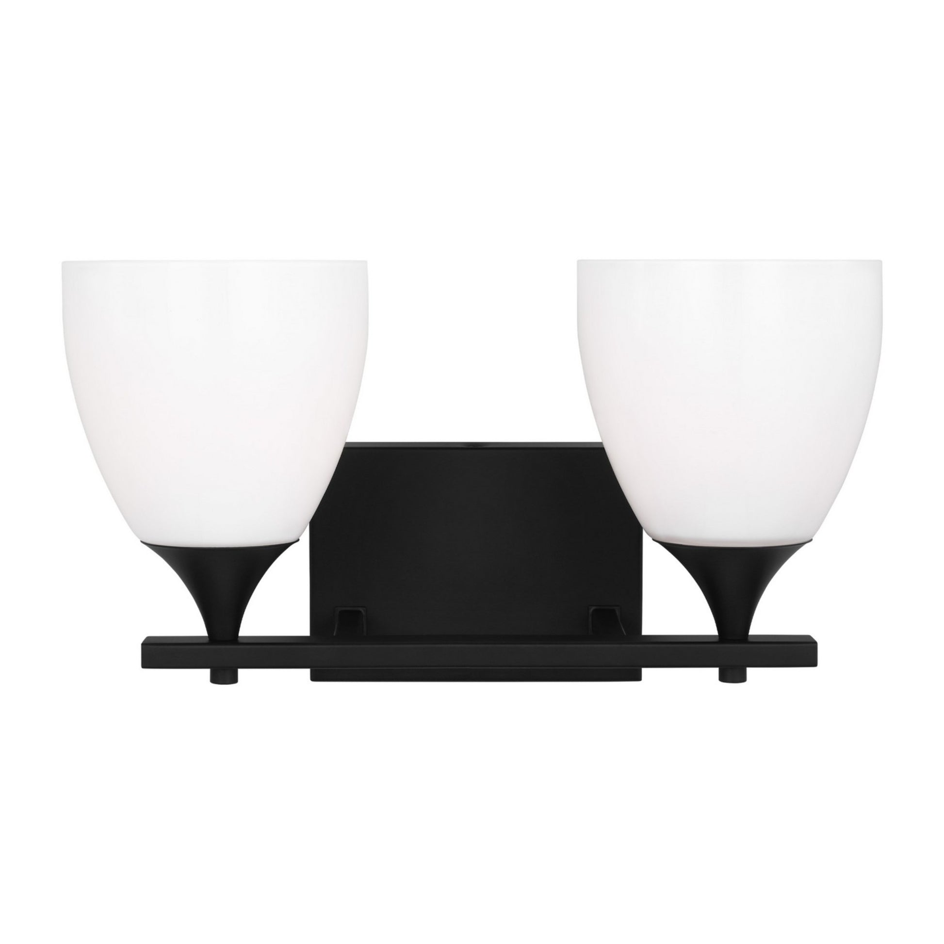 Toffino 16" 2-Light Bathroom Vanity, Midnight Black Finish with Milk Glass - Bees Lighting