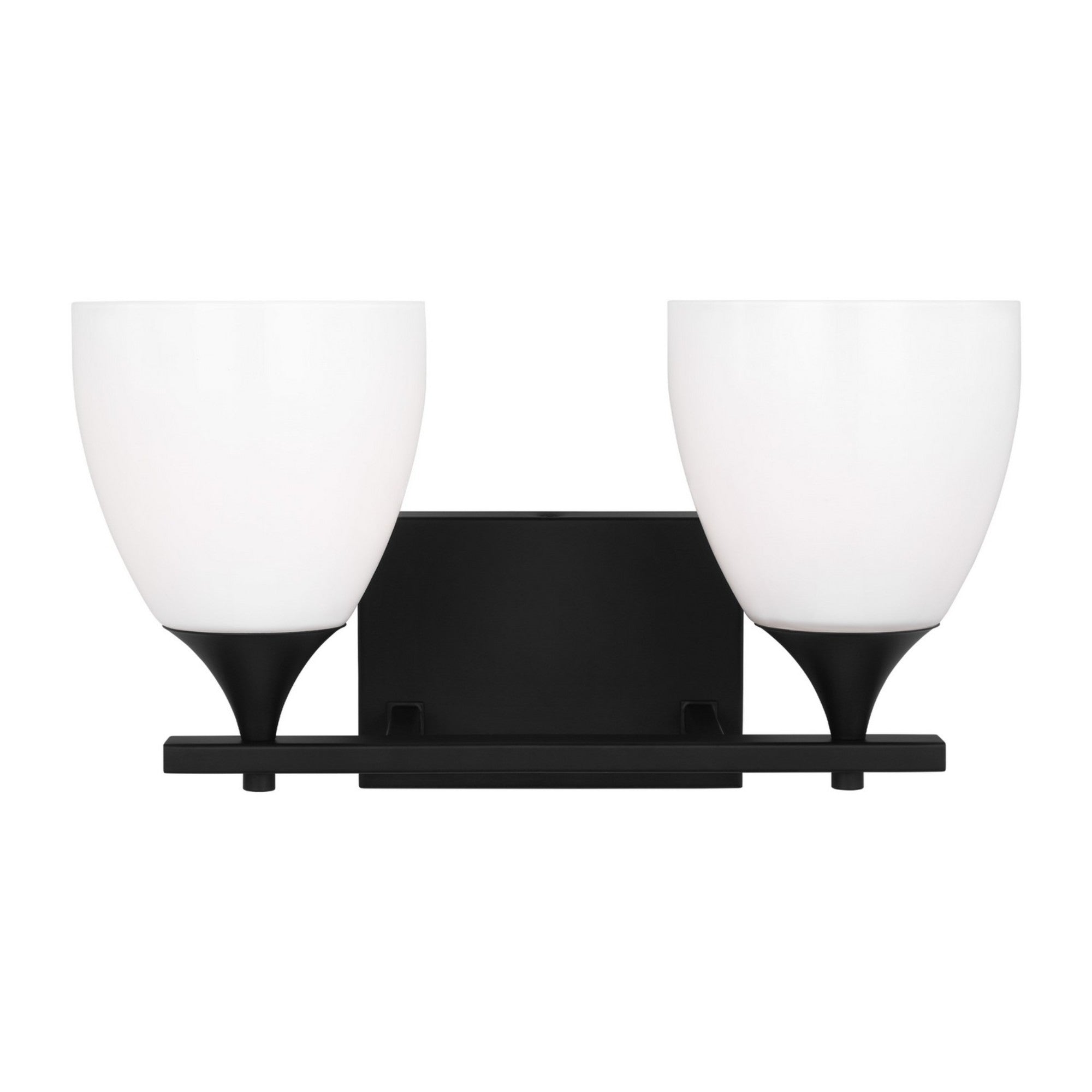 Toffino 16" 2-Light Bathroom Vanity, Midnight Black Finish with Milk Glass - Bees Lighting