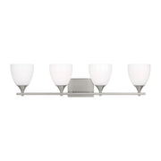 Toffino 36" 4-Light Bathroom Vanity, Brushed Steel Finish with Milk Glass - Bees Lighting