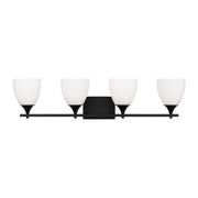 Toffino 36" 4-Light Bathroom Vanity, Midnight Black Finish with Milk Glass - Bees Lighting