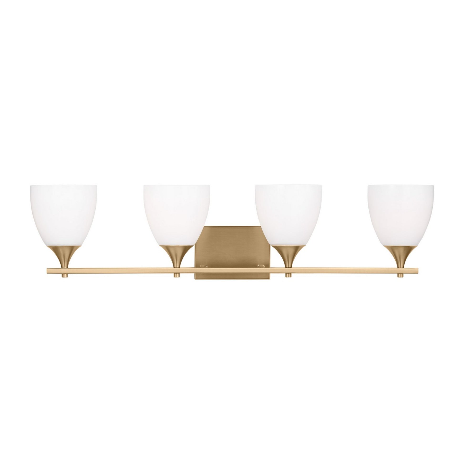Toffino 36" 4-Light Bathroom Vanity, Satin Brass Finish with Milk Glass - Bees Lighting