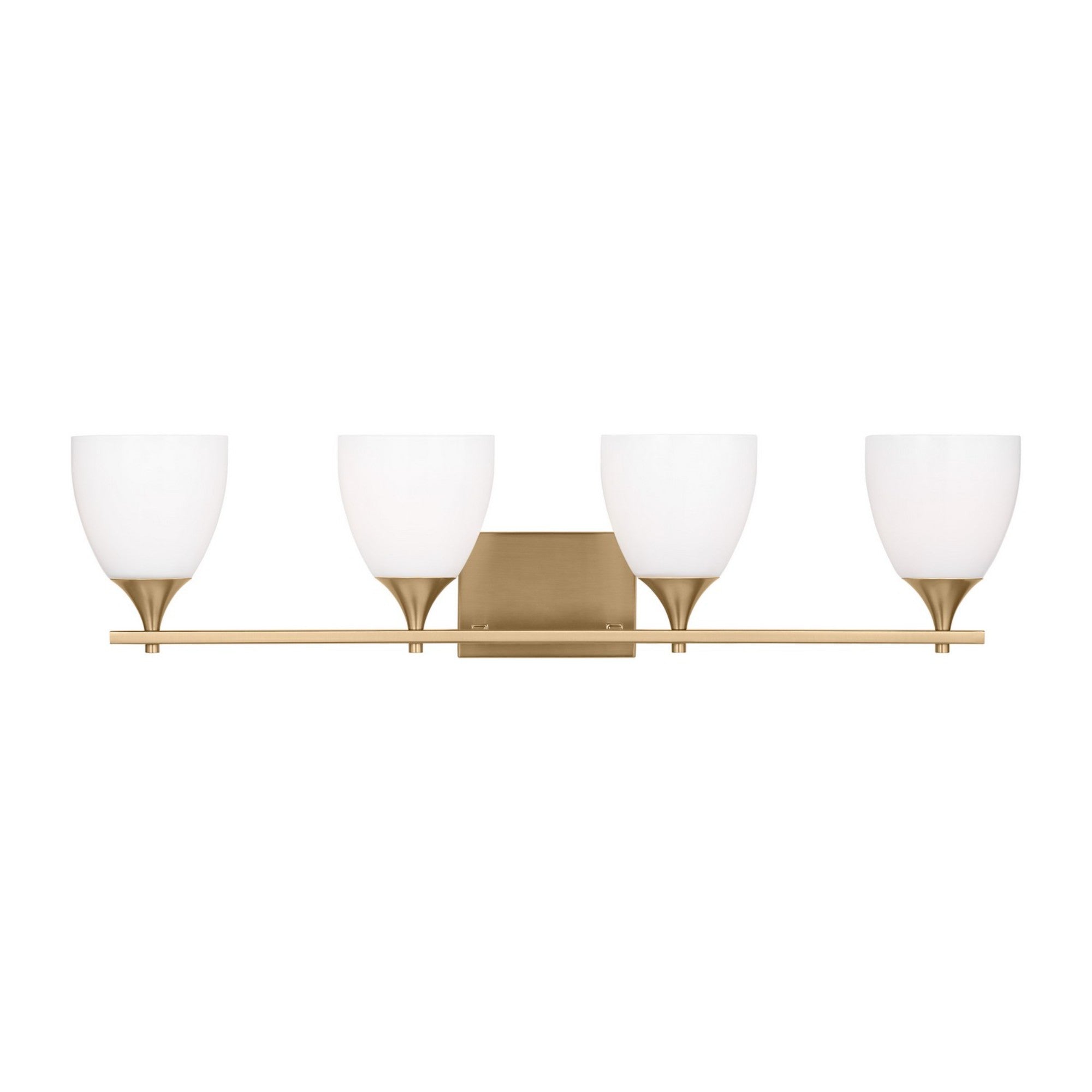 Toffino 36" 4-Light Bathroom Vanity, Satin Brass Finish with Milk Glass - Bees Lighting