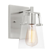 Crofton 9" Bathroom Sconce, Brushed Steel Finish with Clear Glass - Bees Lighting