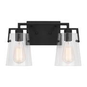 Crofton 15" 2-Light Bathroom Vanity, Midnight Black Finish with Clear Glass - Bees Lighting