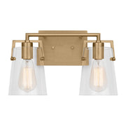 Crofton 15" 2-Light Bathroom Vanity, Satin Brass Finish with Clear Glass - Bees Lighting