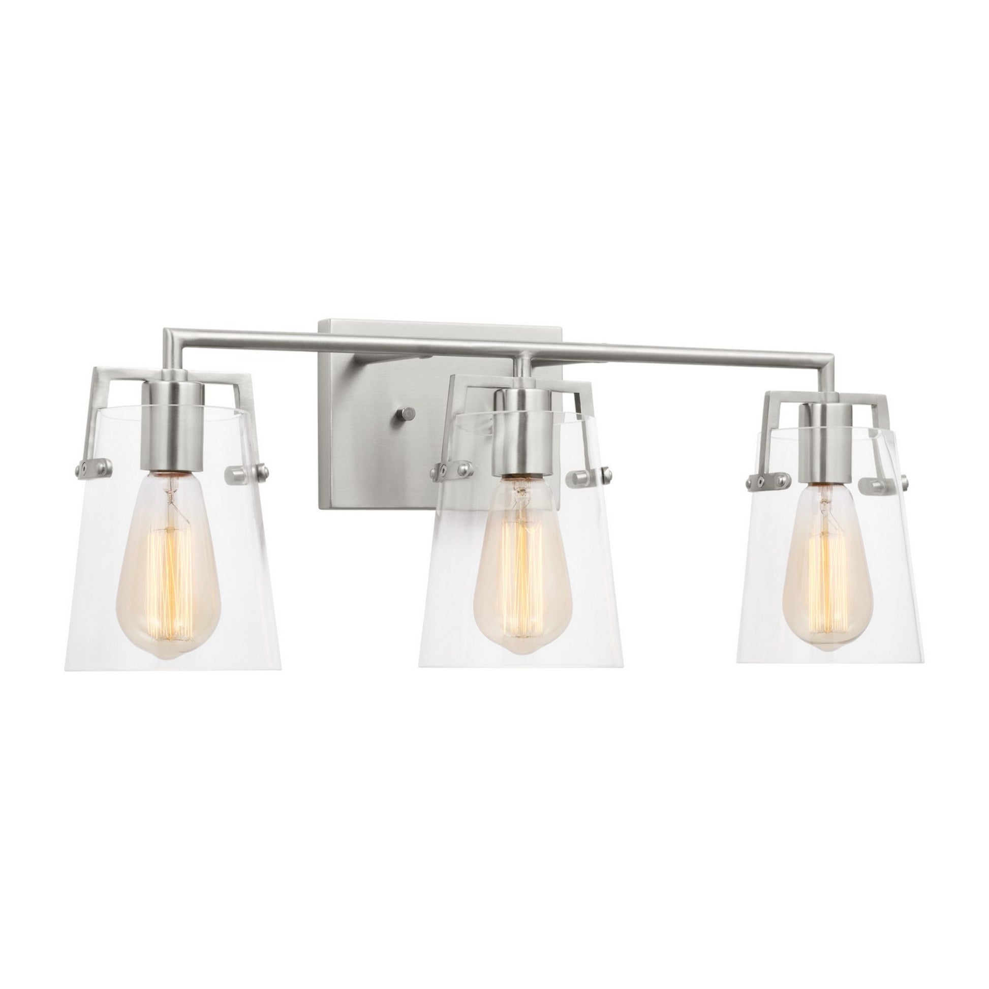 Crofton 24" 3-Light Bathroom Vanity, Brushed Steel Finish with Clear Glass - Bees Lighting