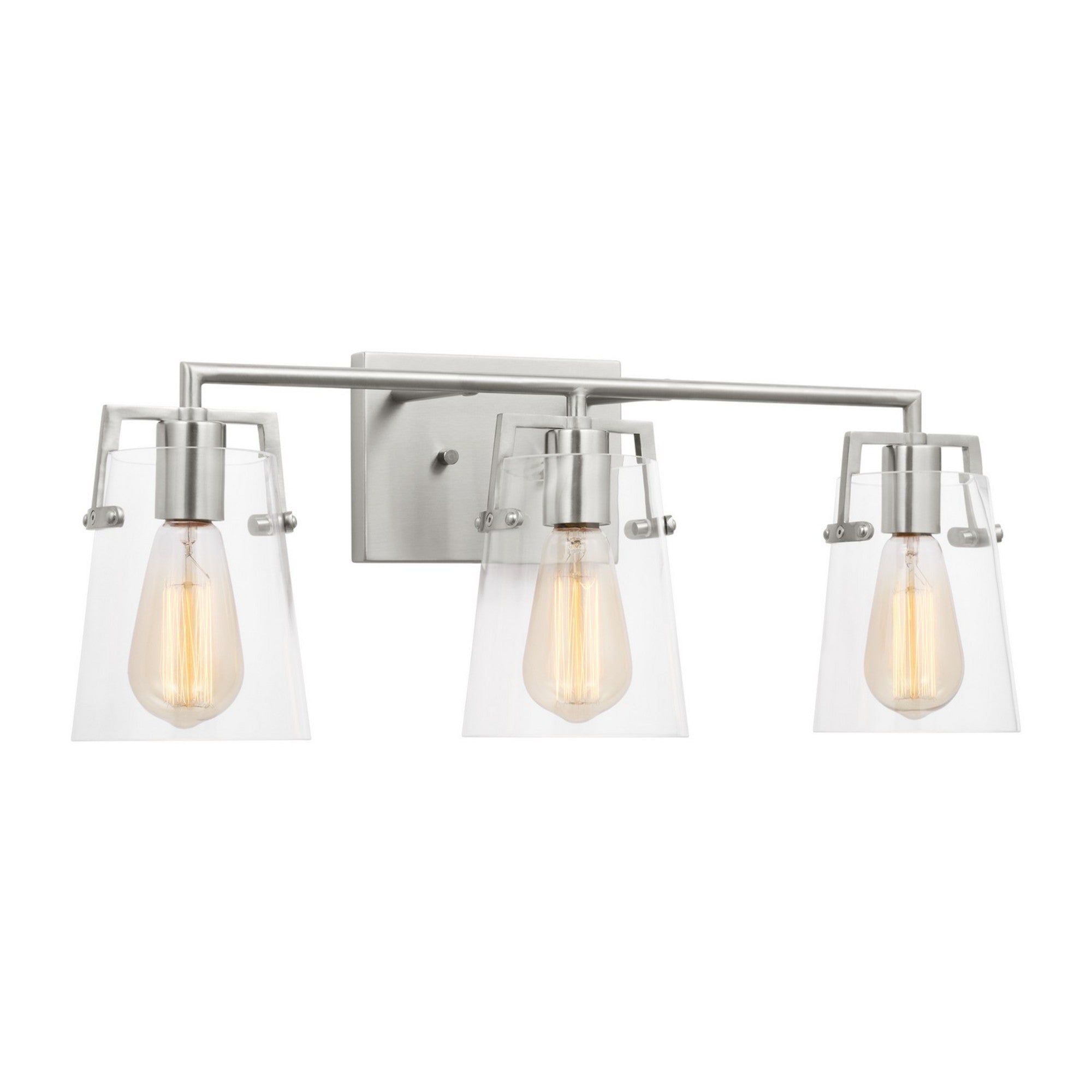 Crofton 24" 3-Light Bathroom Vanity, Brushed Steel Finish with Clear Glass - Bees Lighting