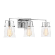 Crofton 24" 3-Light Bathroom Vanity, Chrome Finish with Clear Glass - Bees Lighting