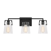 Crofton 24" 3-Light Bathroom Vanity, Midnight Black Finish with Clear Glass - Bees Lighting