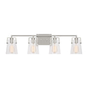 Crofton 33" 4-Light Bathroom Vanity, Brushed Steel Finish with Clear Glass - Bees Lighting